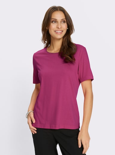 Kurzarmshirt mit Zierperlen - magenta