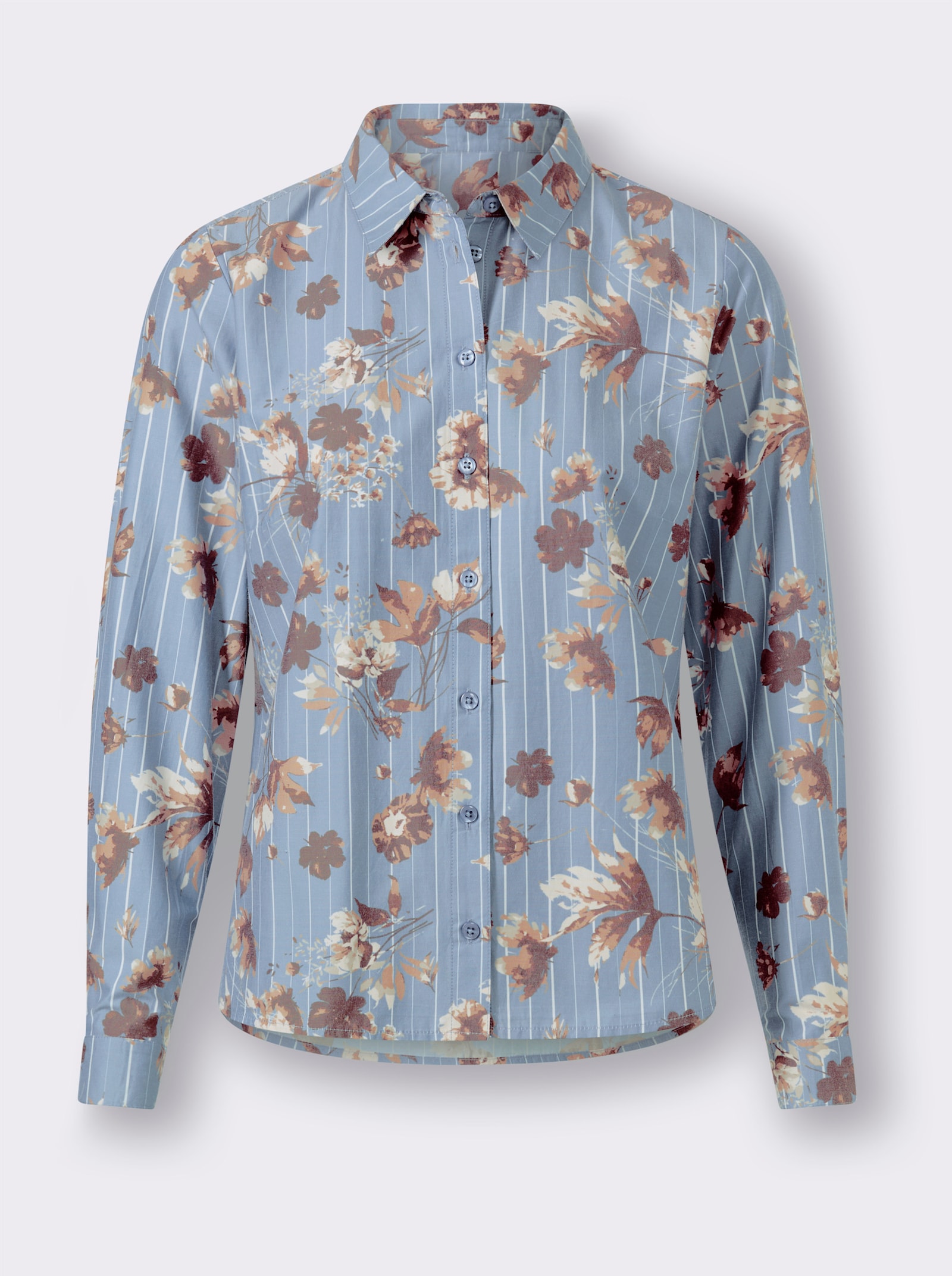 heine Druckbluse mit Blumenmuster - bleu-ecru-gestreift