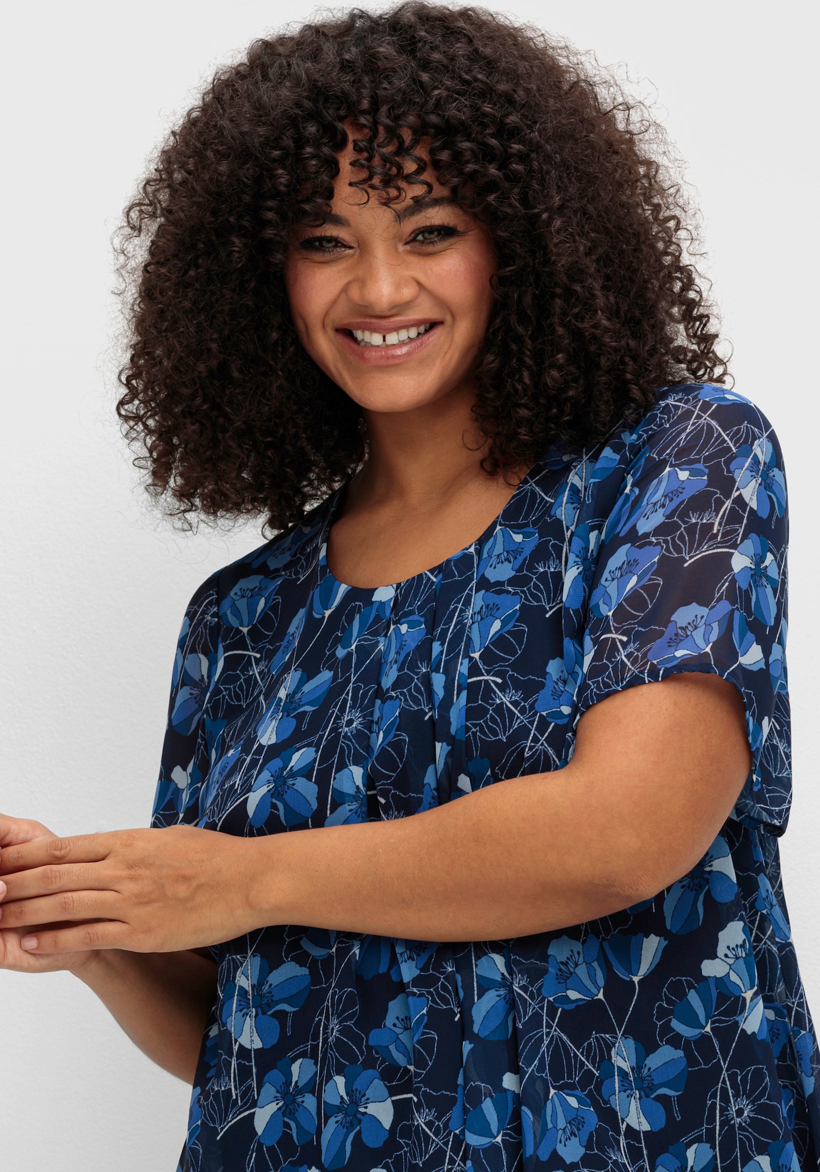 sheego Tunika aus Chiffon, im Lagenlook - marine-gemustert