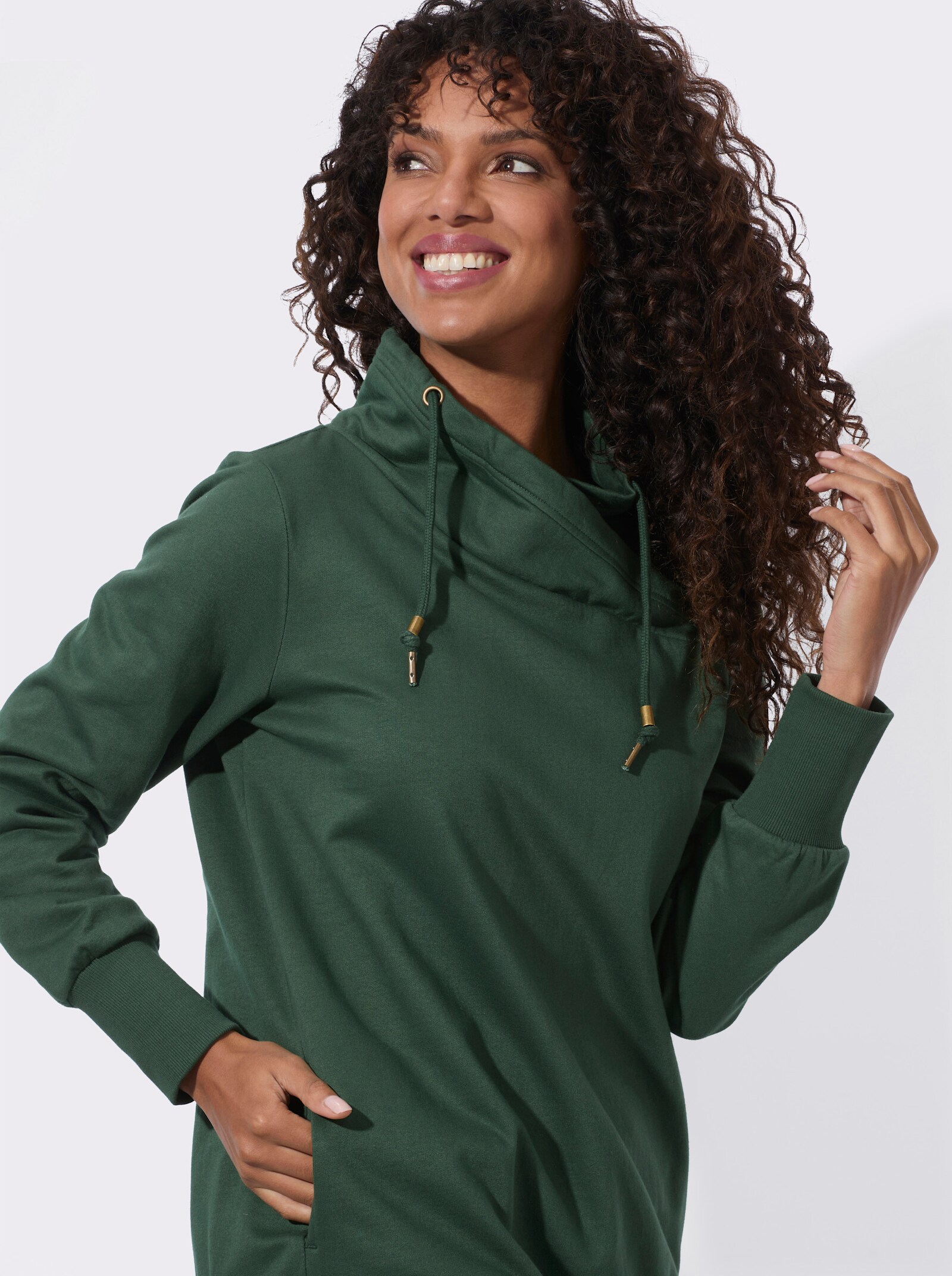 Sweatshirt mit asymmetrischem Kragen - moos