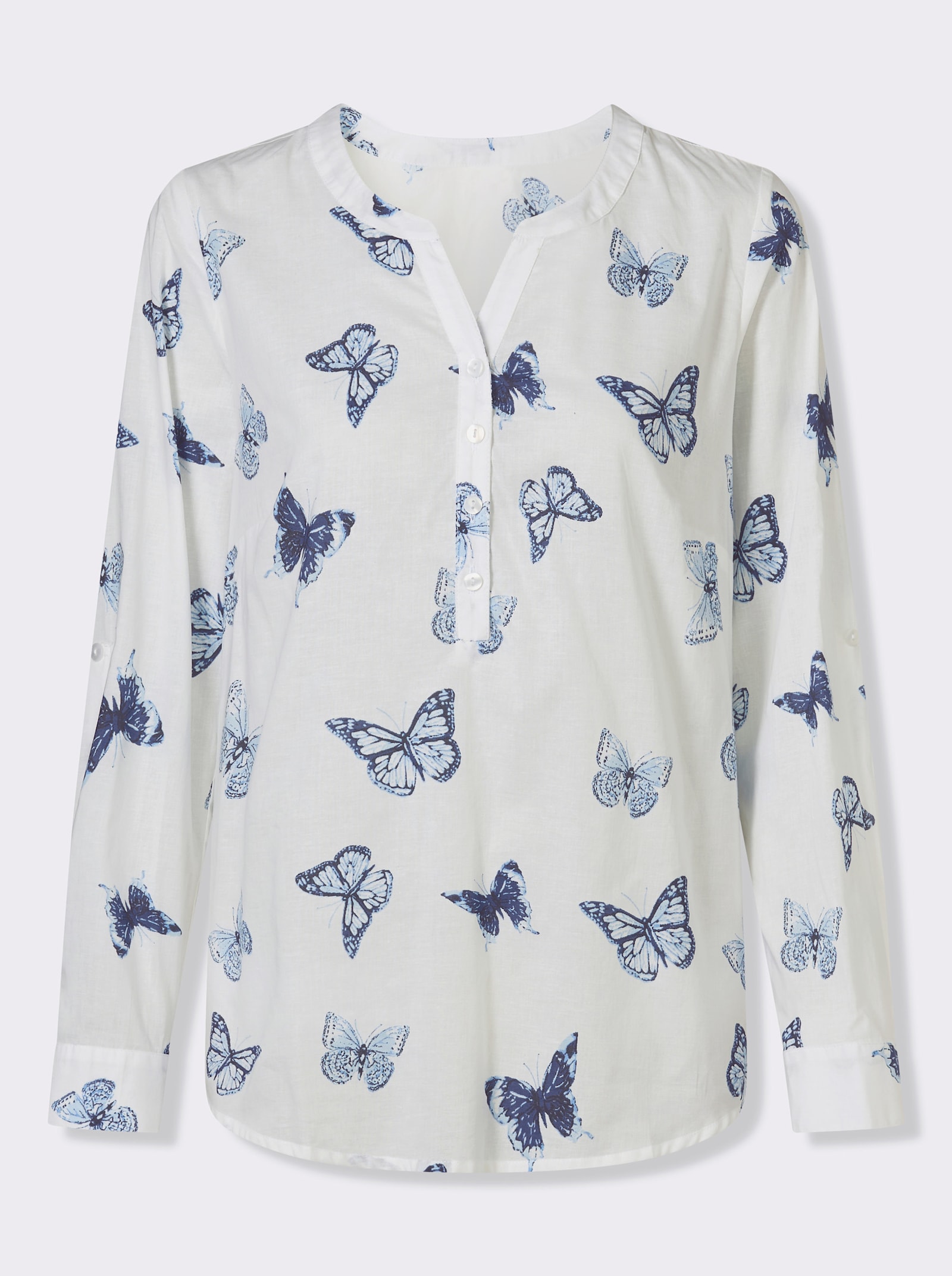 Katoenen blouse met vlinderprint - wit/marine geprint