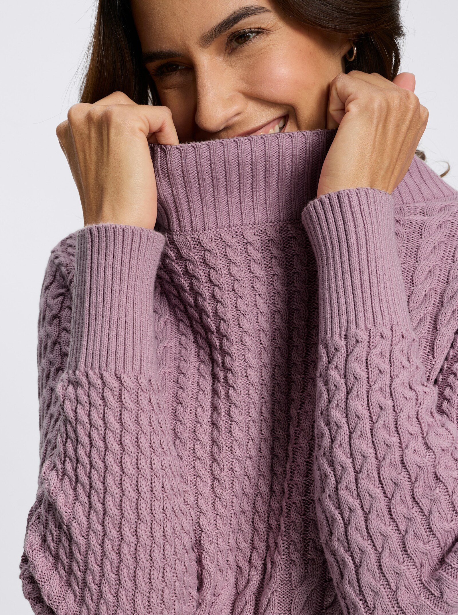 Stehkragenpullover in Patchwork-Optik - mauve