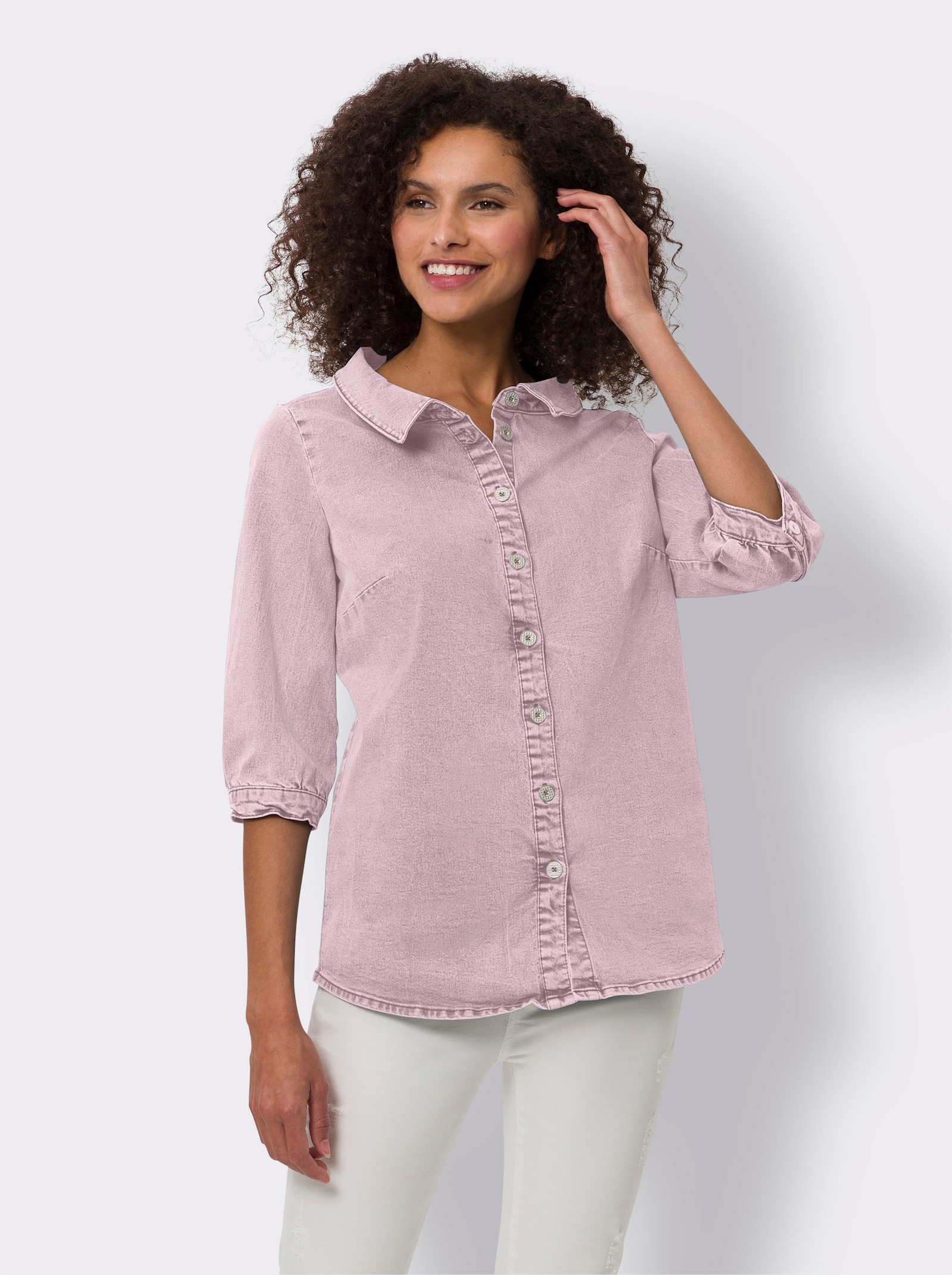 heine Jeansbluse in leichter Used-Waschung - rosé