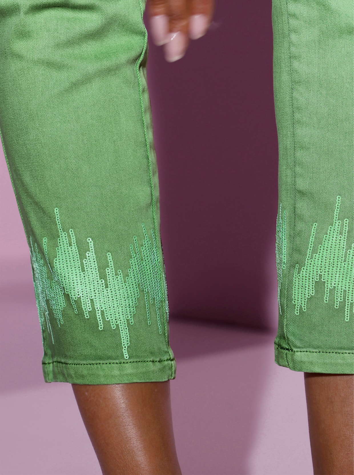 5-Pocket-Hose mit Pailletten - apfel