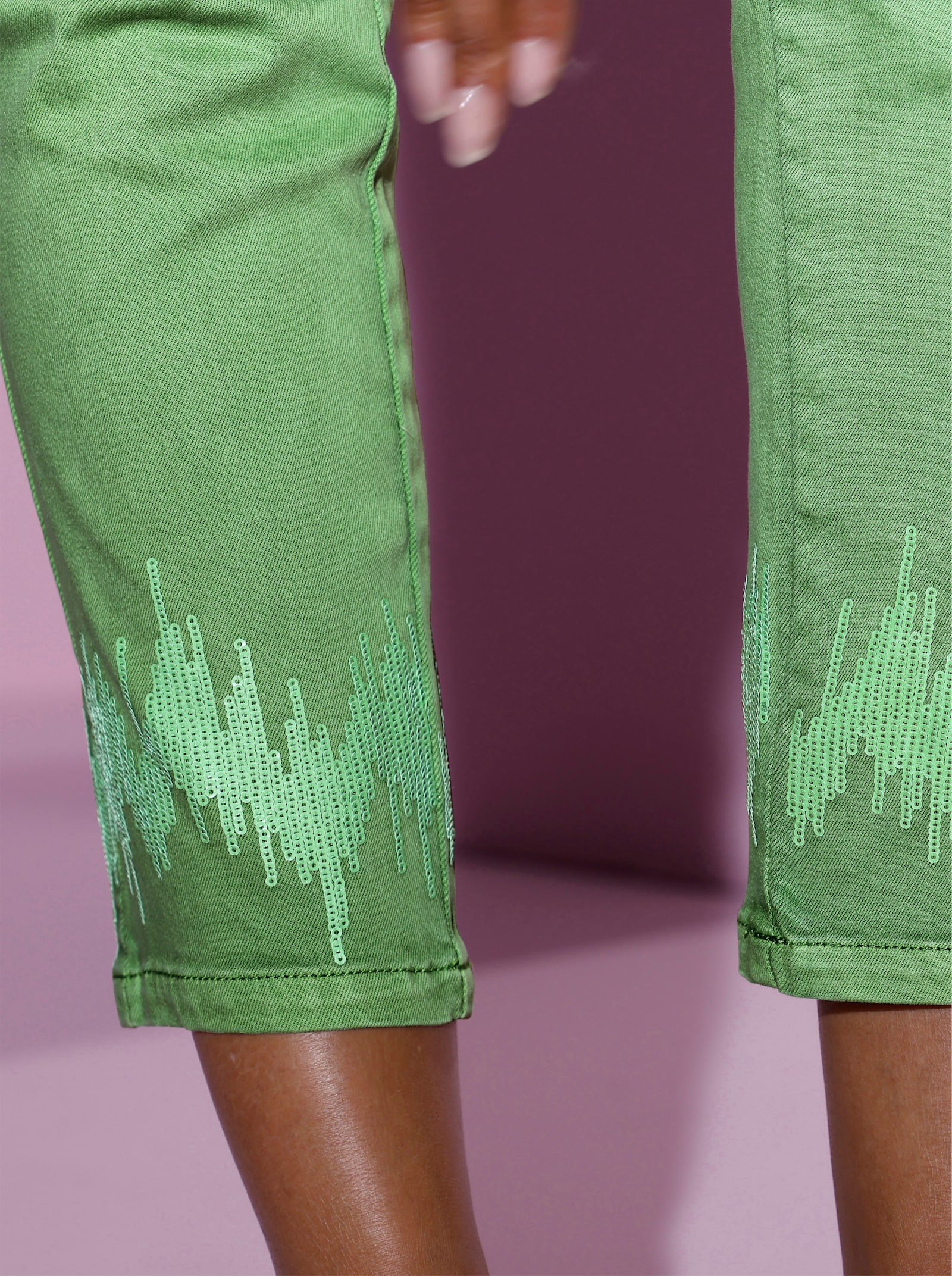 5-Pocket-Hose mit Pailletten - apfel