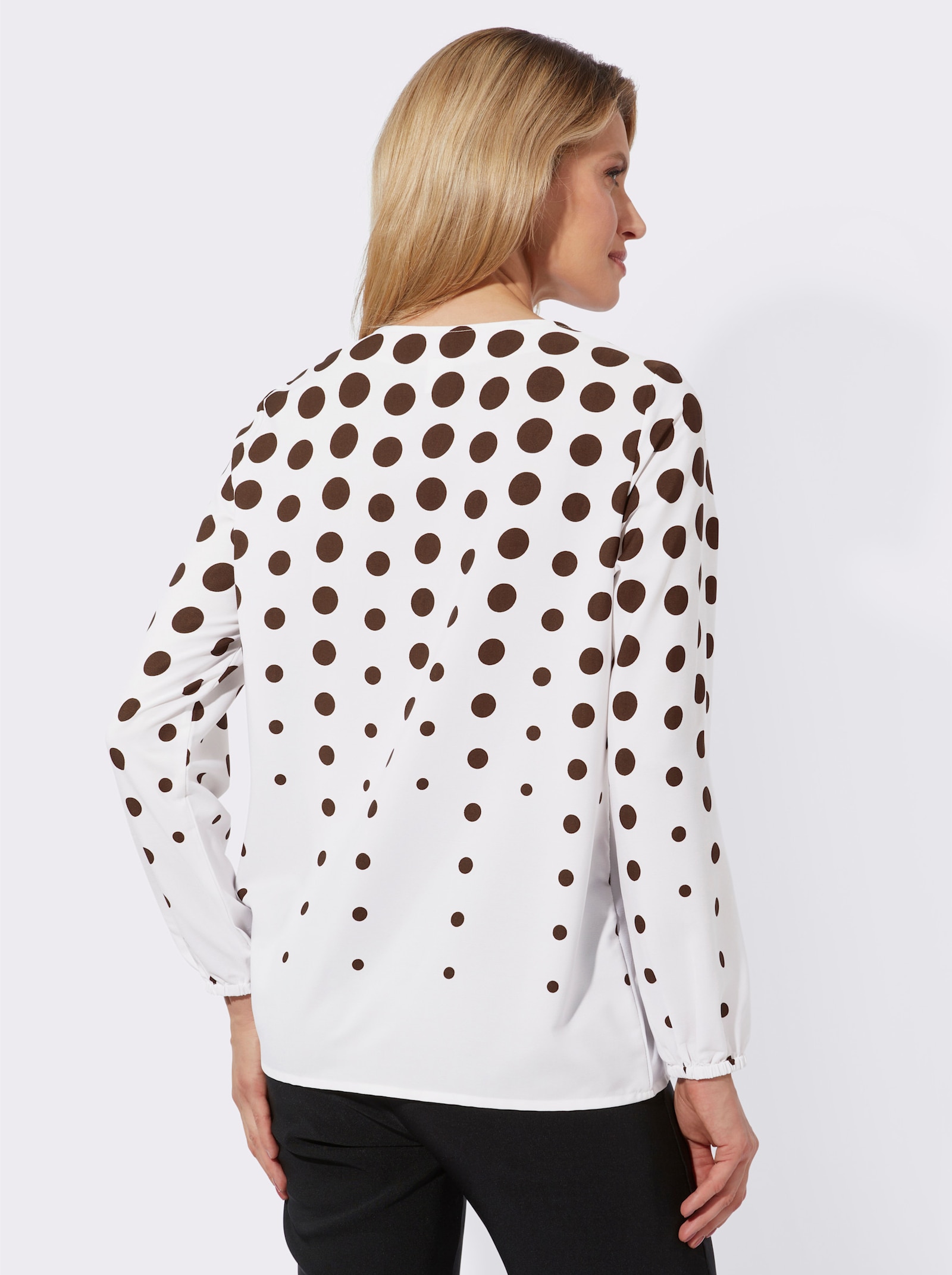 Schlupfbluse im Punkte-Dessin - ecru-schoko-bedruckt