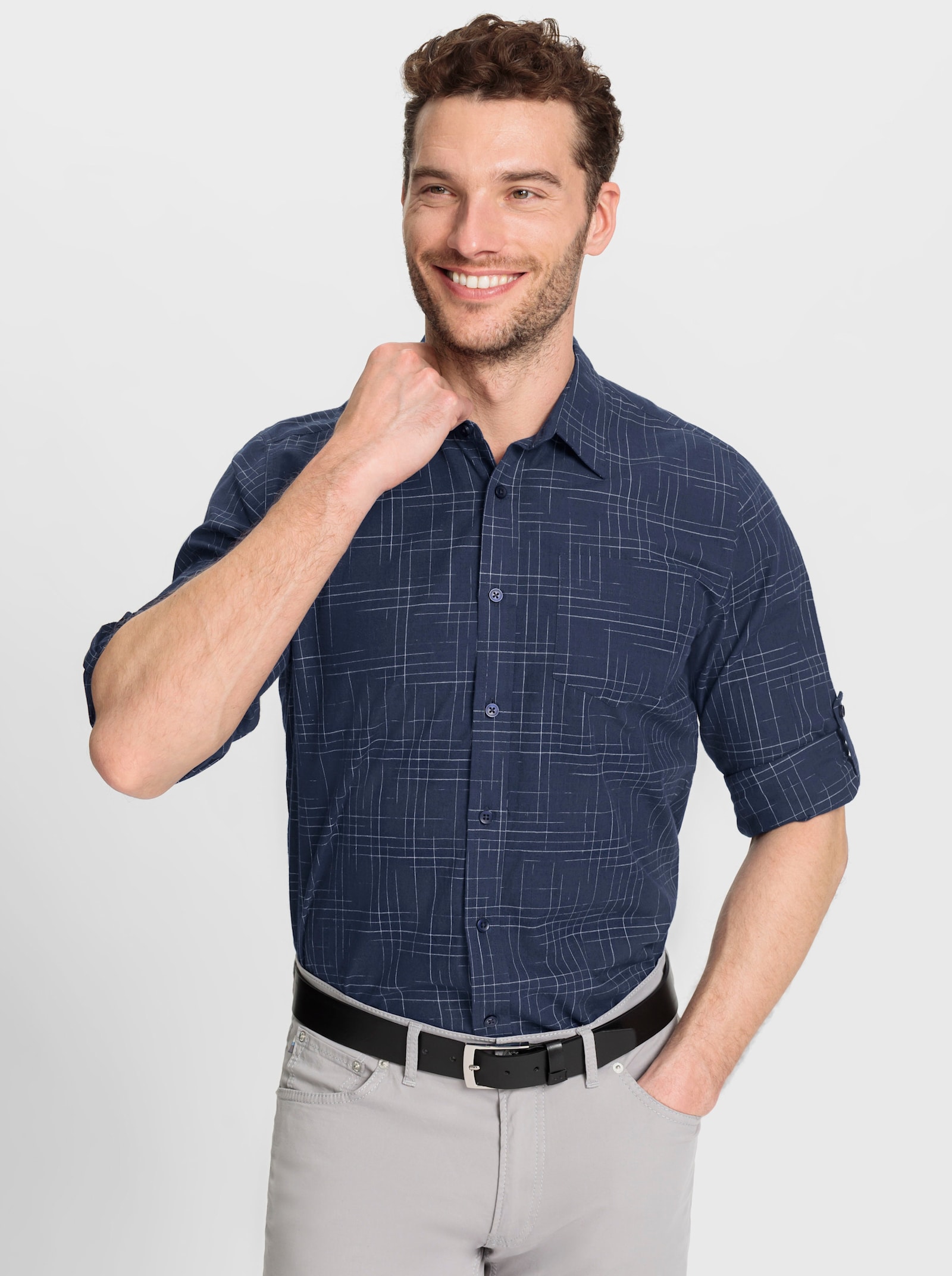 Catamaran Overhemd met lange opstroopbare mouwen - donkerblauw gedessineerd