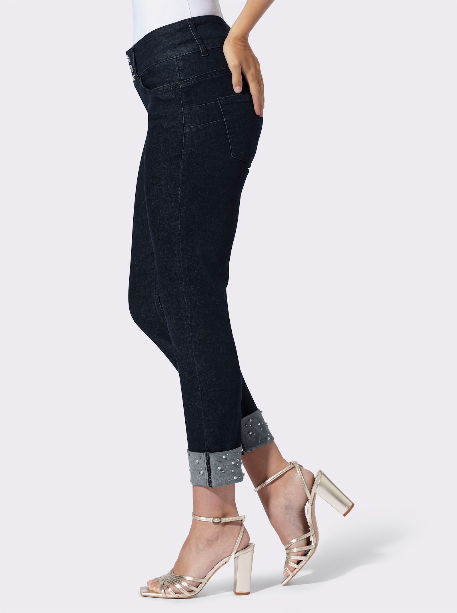 heine Push-up-Jeans mit Zierperlen und -steinen am Umschlag - dark blue