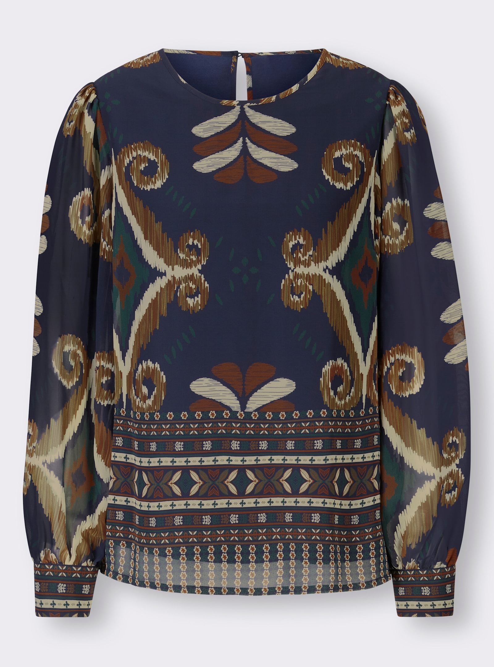 heine Schlupf-Bluse mit Bordüren-Druck - marine-cognac-bedruckt