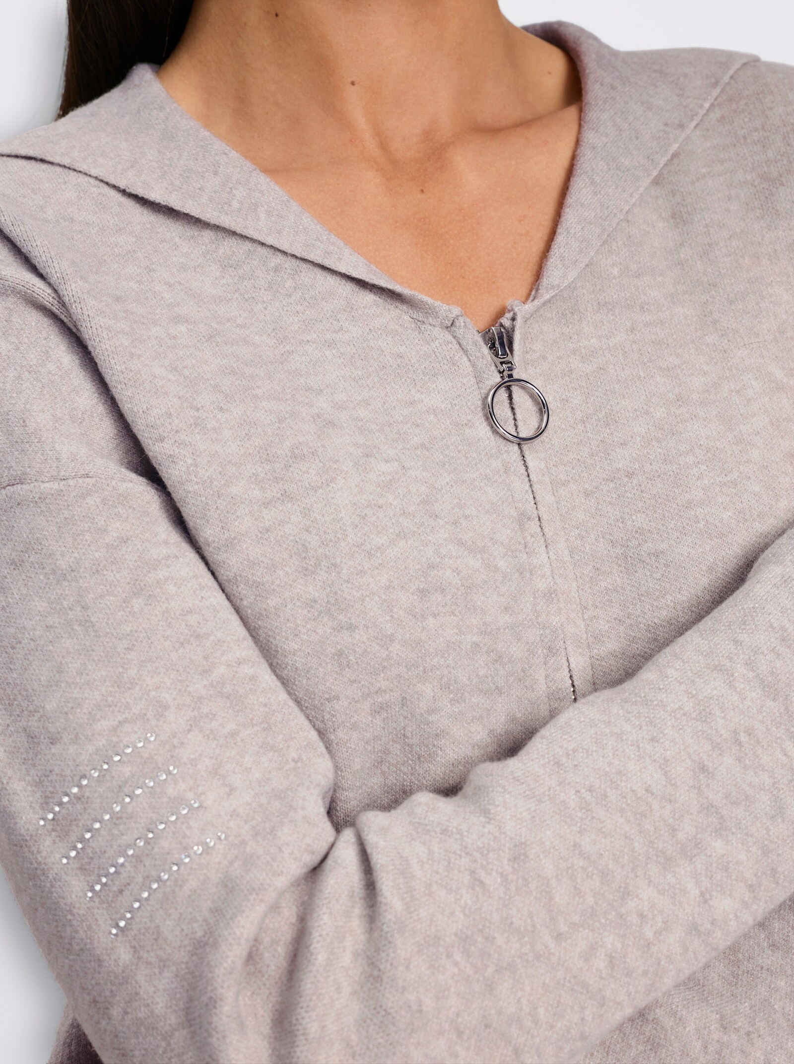 heine Longstrickjacke mit Kapuze - hellgrau-meliert