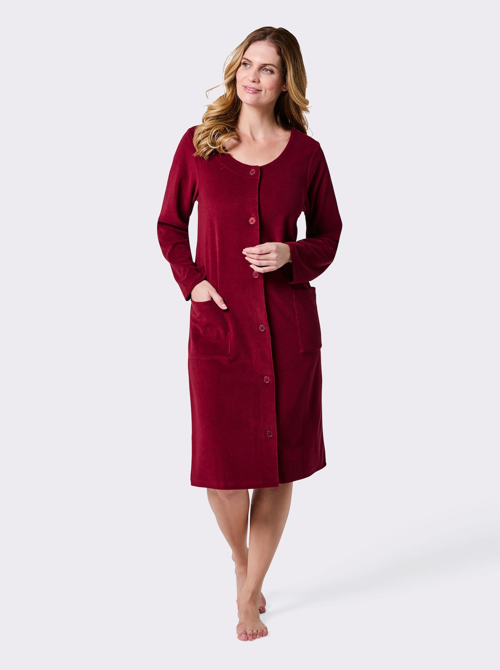 feel good Bademantel zum Knöpfen - dunkelrot