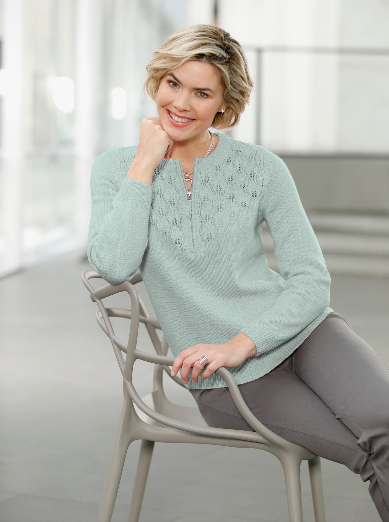 Pullover met ronde hals - kalkmint gemêleerd