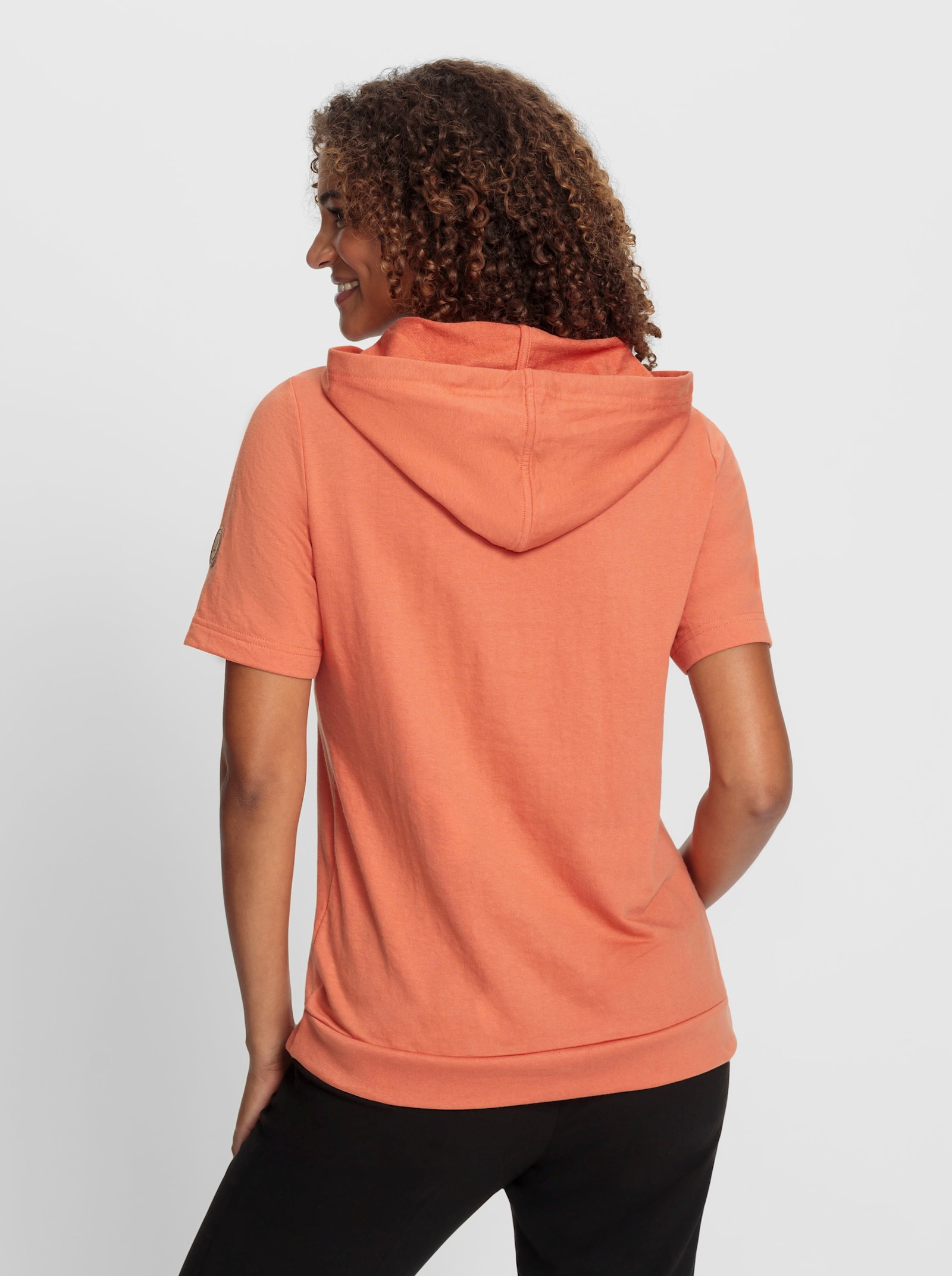 Sweatshirt mit Kapuze - papaya-dunkelblau-bedruckt