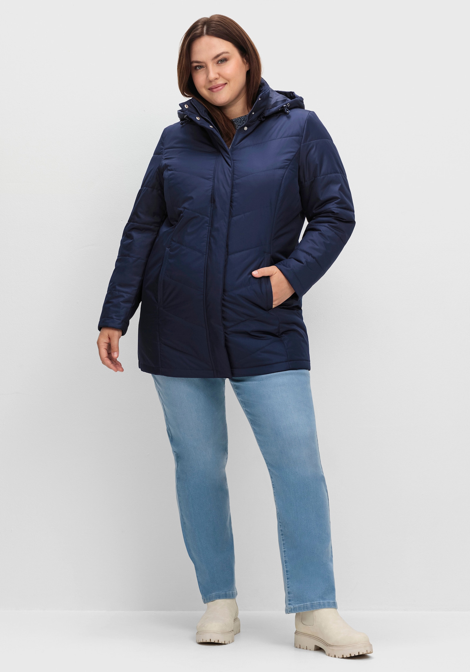 Longjacke mit abnehmbarer Kapuze - marine