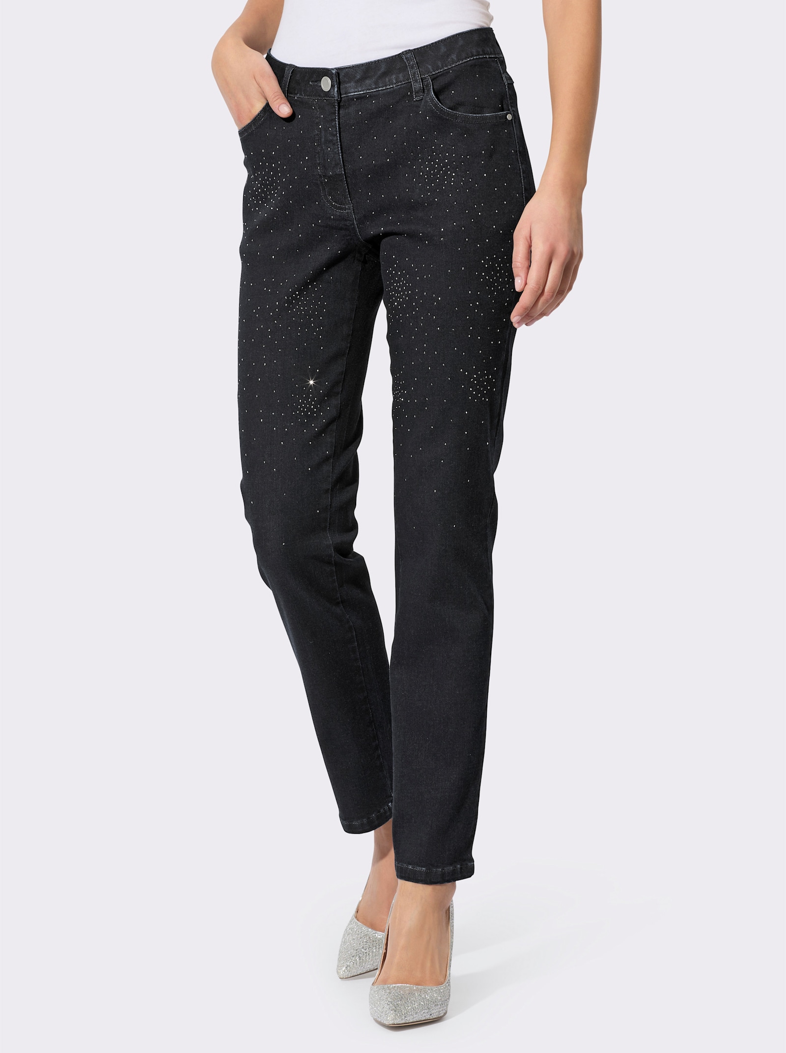 5-Pocket-Jeans mit Glitzersteinchen - dark blue