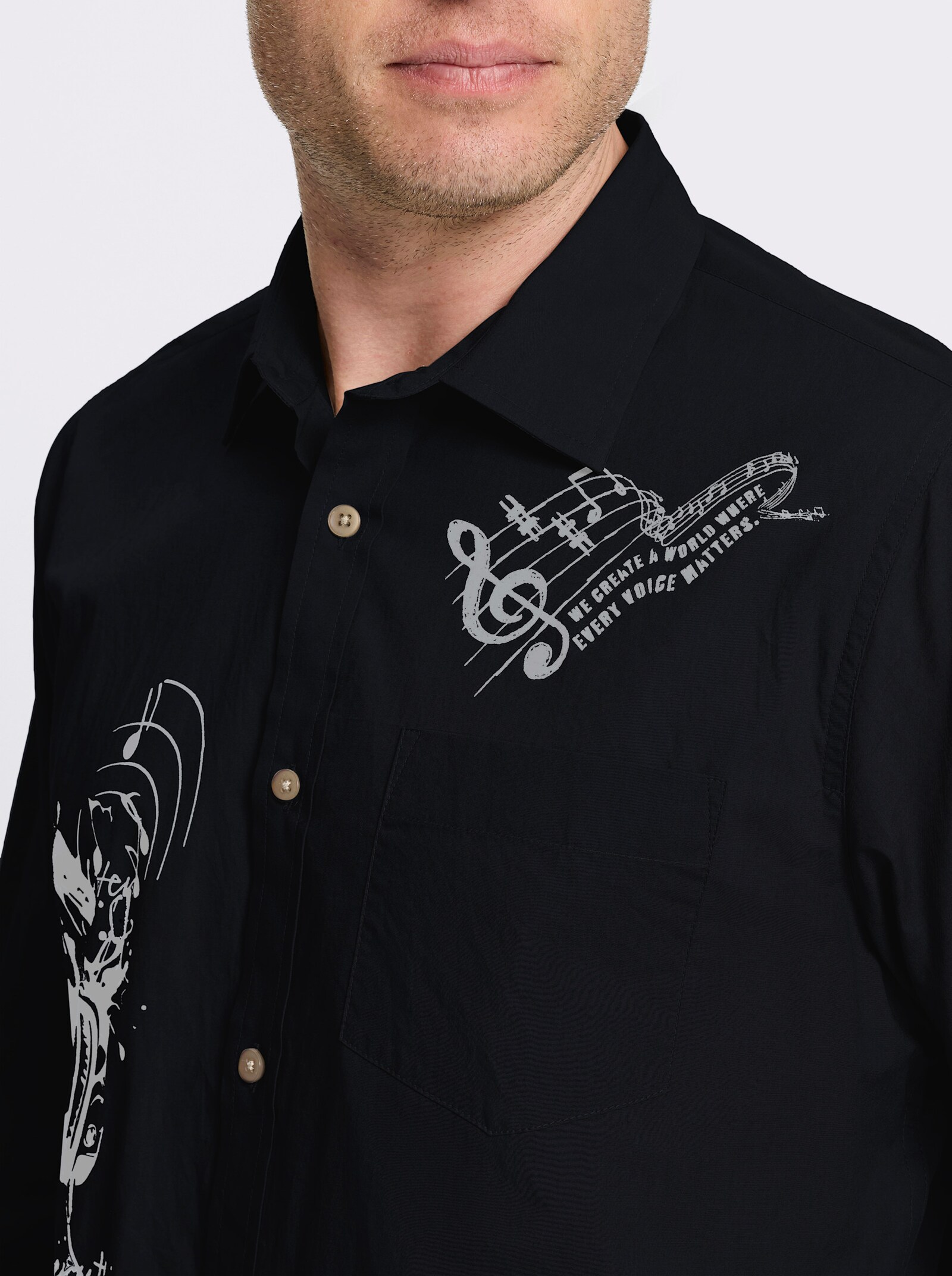 Catamaran Langarmhemd mit platzierten Prints, Baumwolle - schwarz-bedruckt