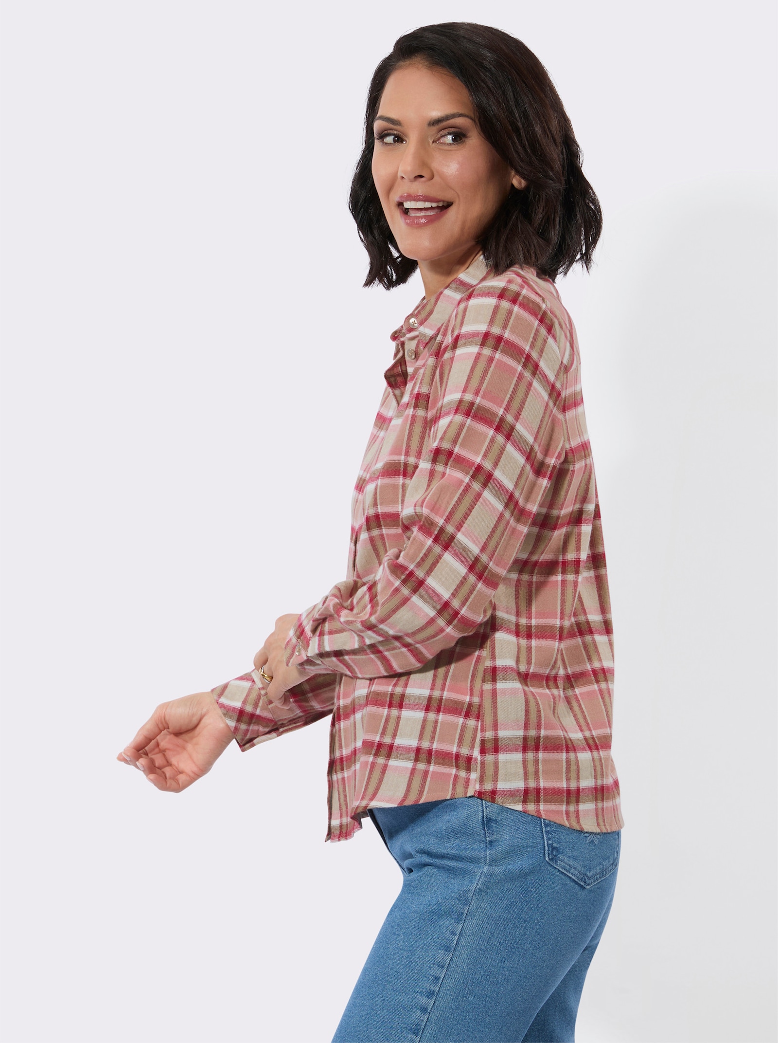 Flanellbluse im gewebten Karomuster - sesam-rosenholz-kariert