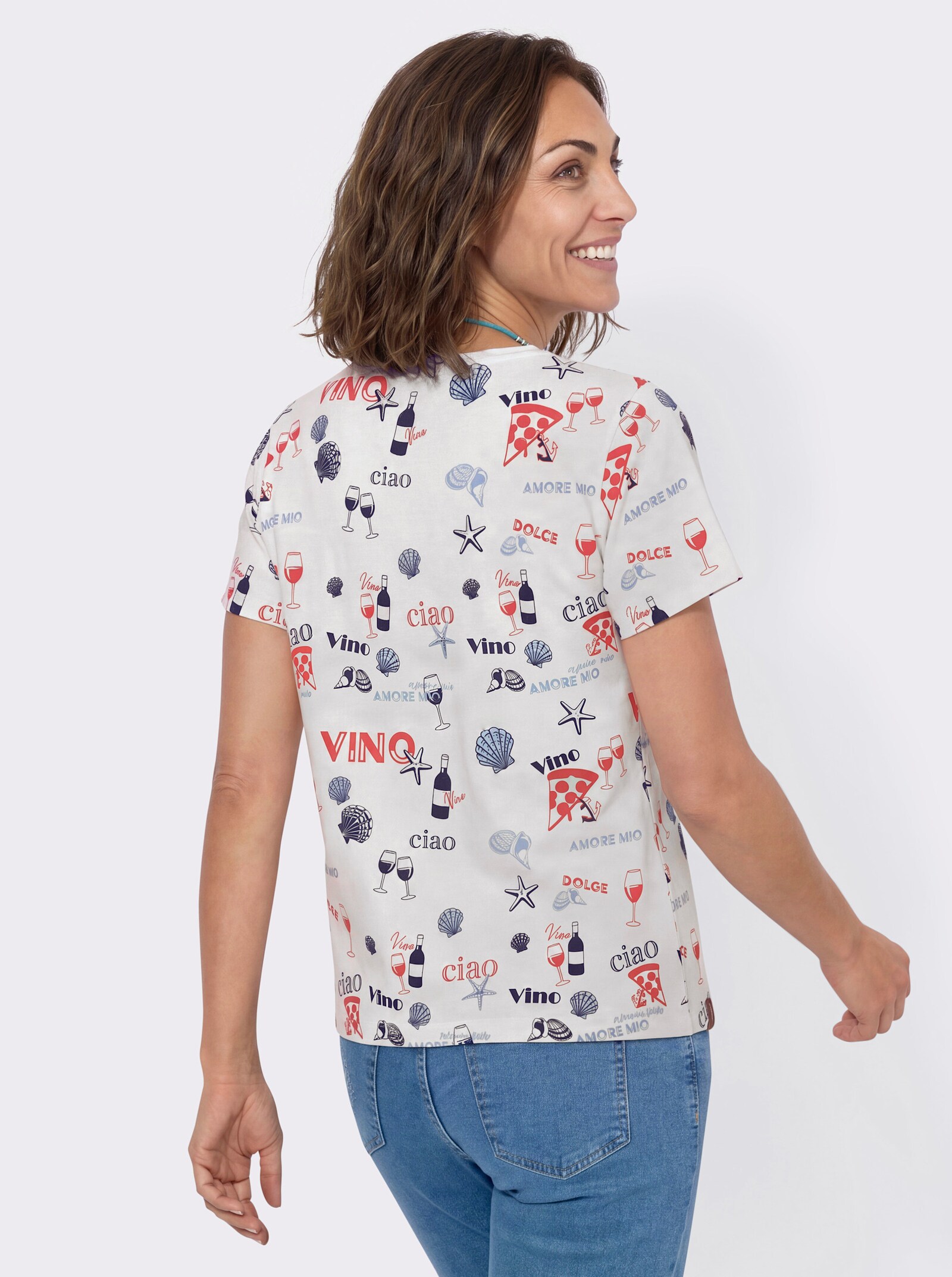 Print-Shirt aus reiner Baumwolle - weiß-erdbeere-bedruckt
