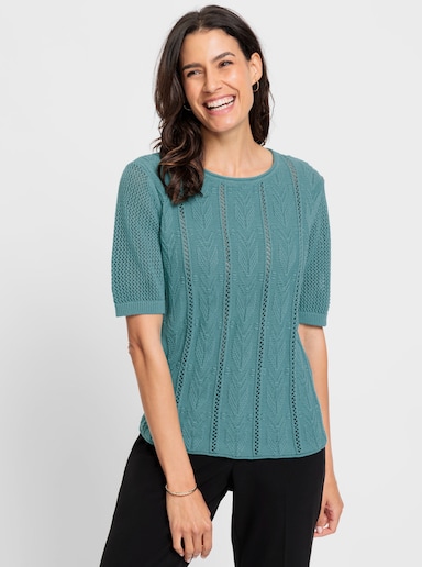 Kurzarmpullover mit Strickmuster-Mix - ozean