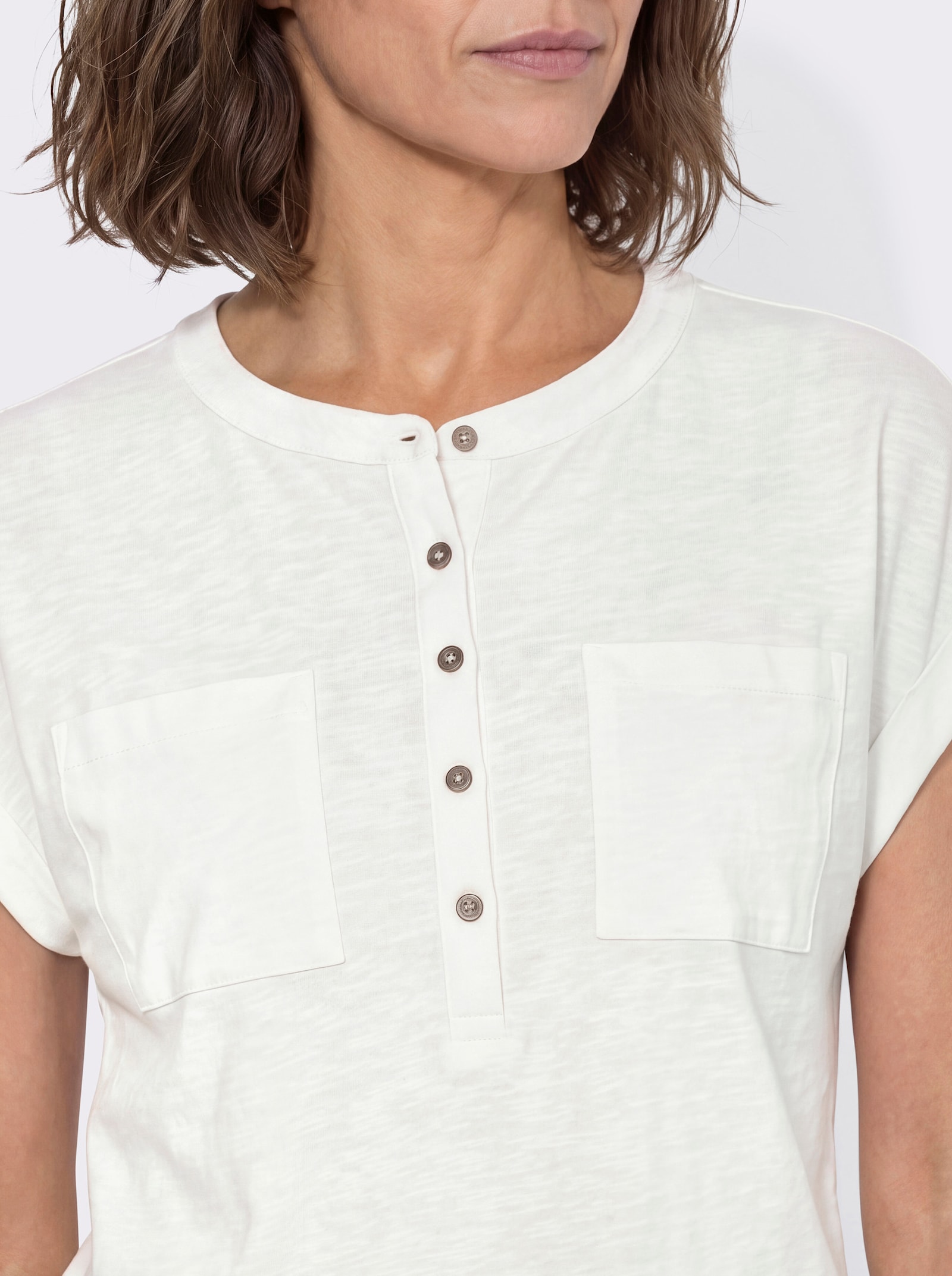 Kurzarmshirt mit Ärmelaufschlägen - ecru