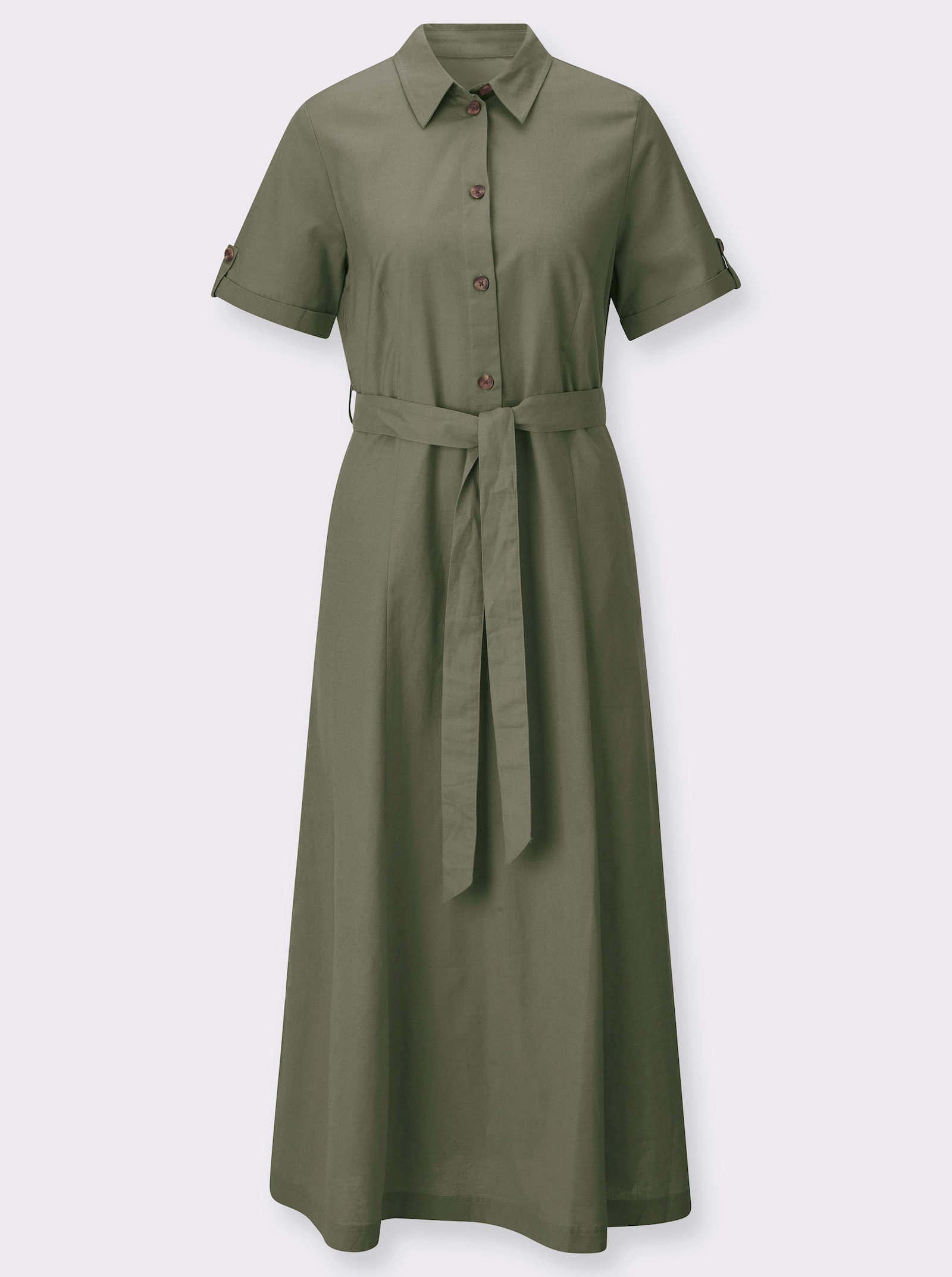 Hemdblusenkleid mit Bindegürtel - khaki