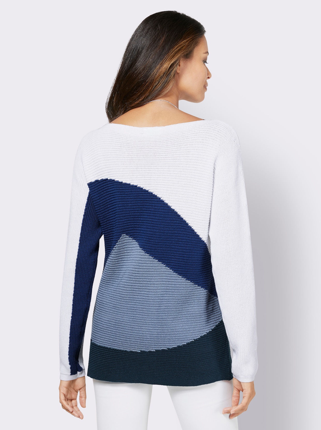 Pull en tricot - bleu foncé-blanc à motifs