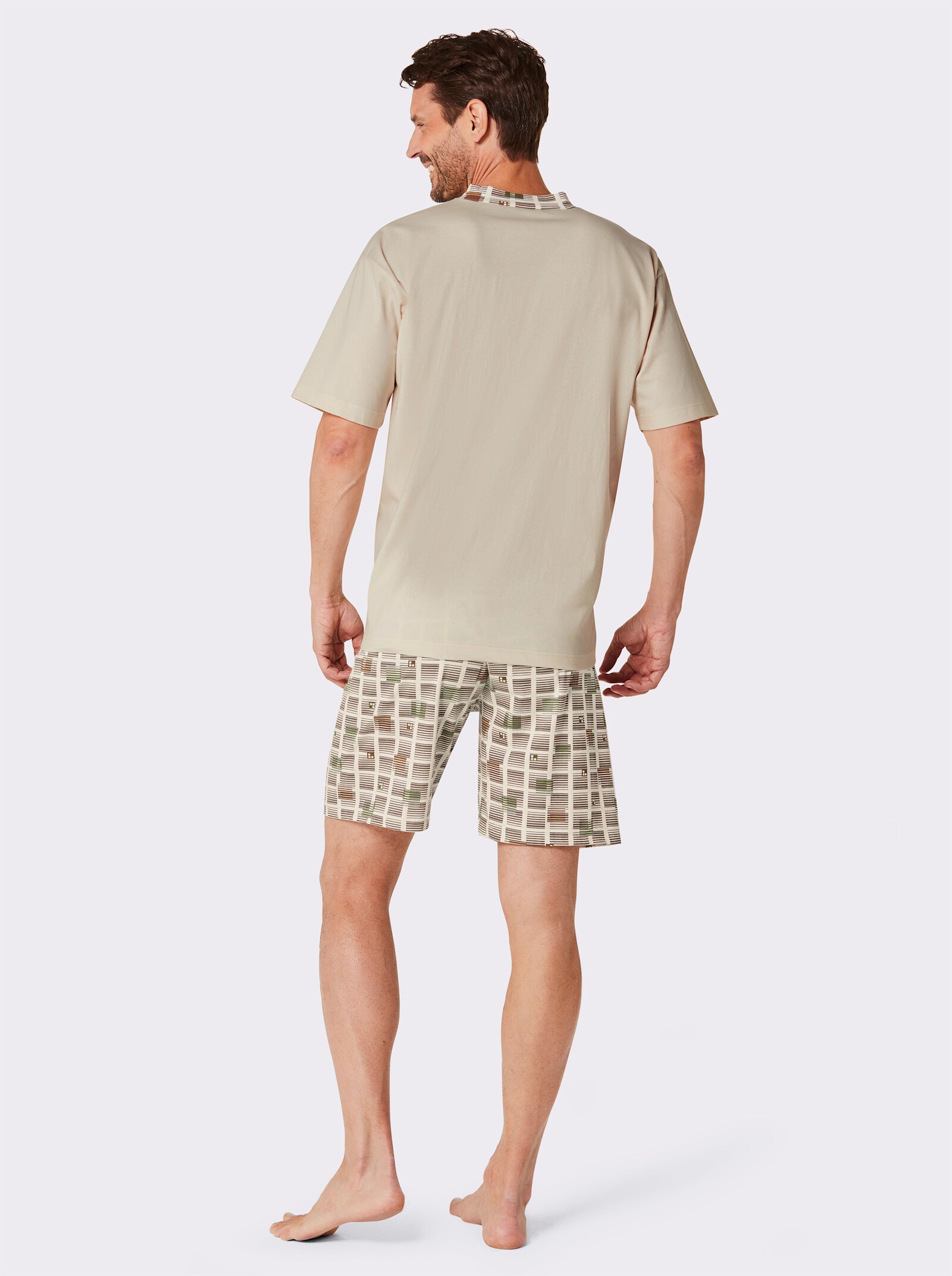 götting shortama - champagne/olijf bedrukt