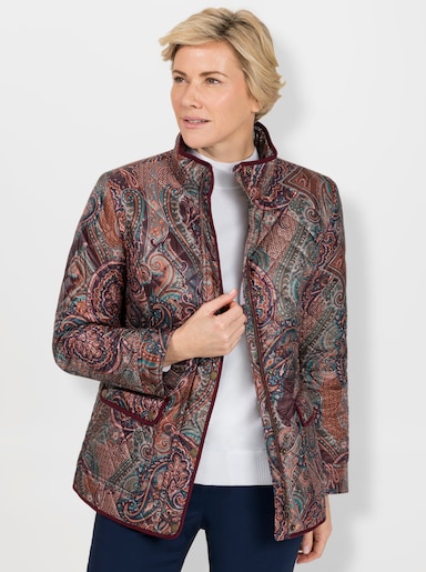 Steppjacke mit Kontrast-Paspel - burgund-aquapetrol-bedruckt