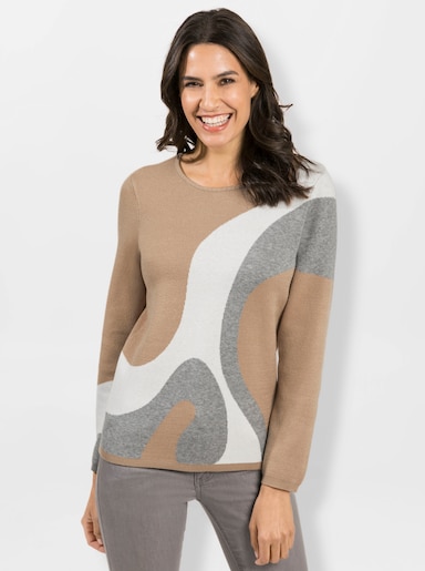 Pullover met lange mouwen - camel/steengrijs gedessineerd