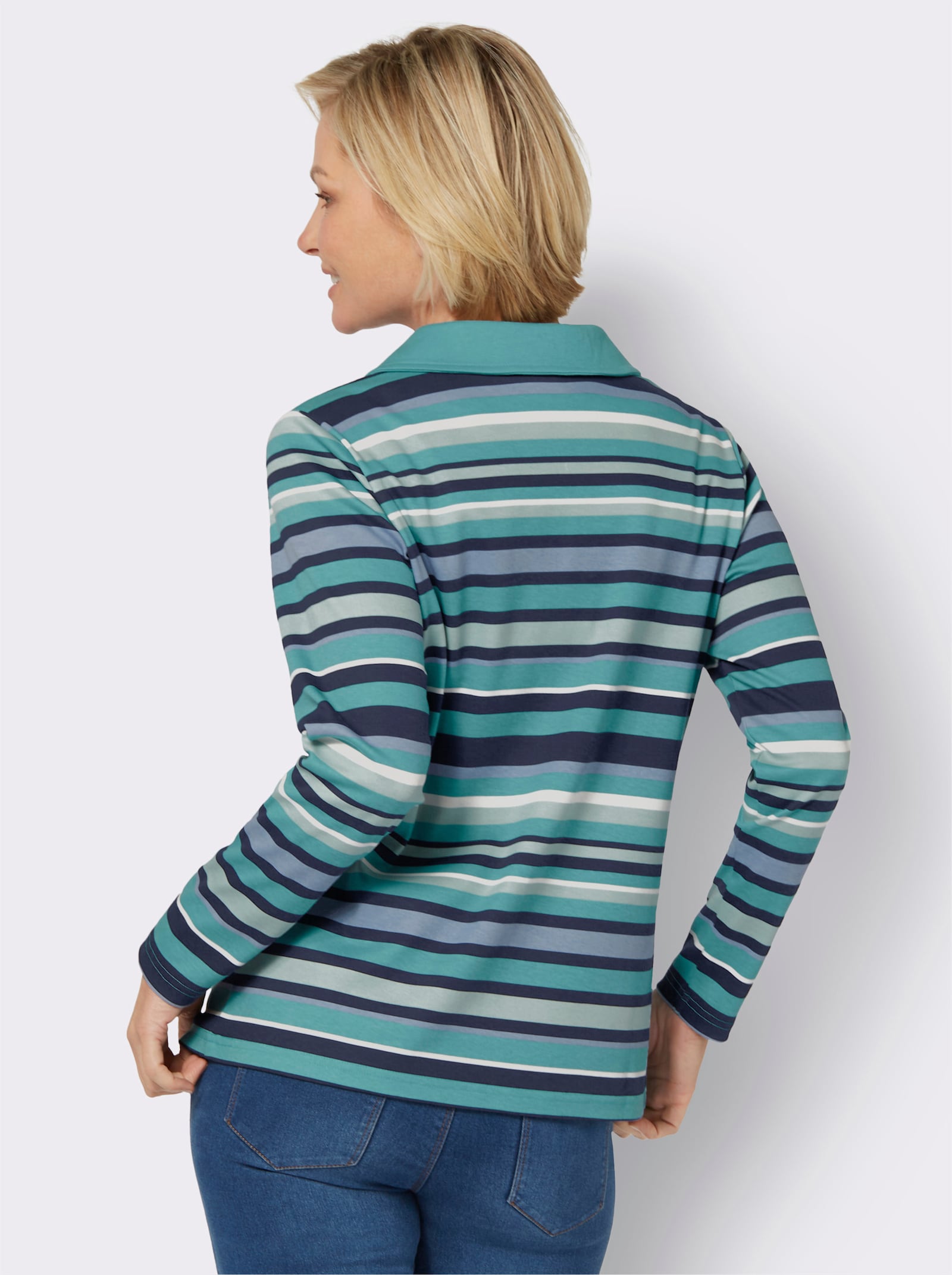 Sweatshirt mit Troyerkragen - marine-ozean-geringelt