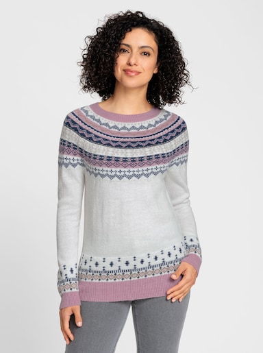 Norwegerpullover - ecru-mauve-gemustert