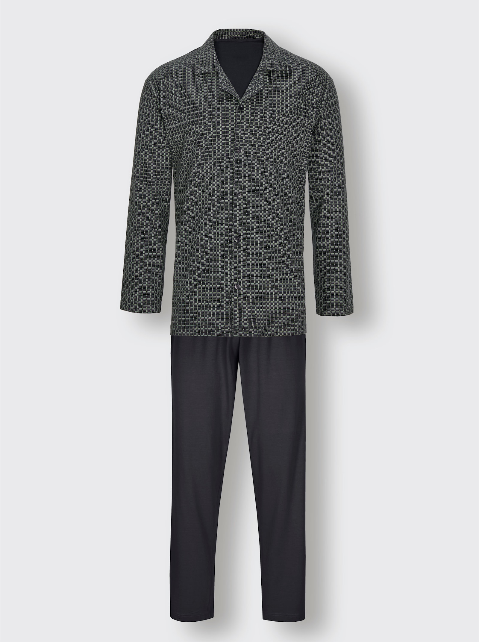 Normann Pyjama - antraciet/reseda bedrukt