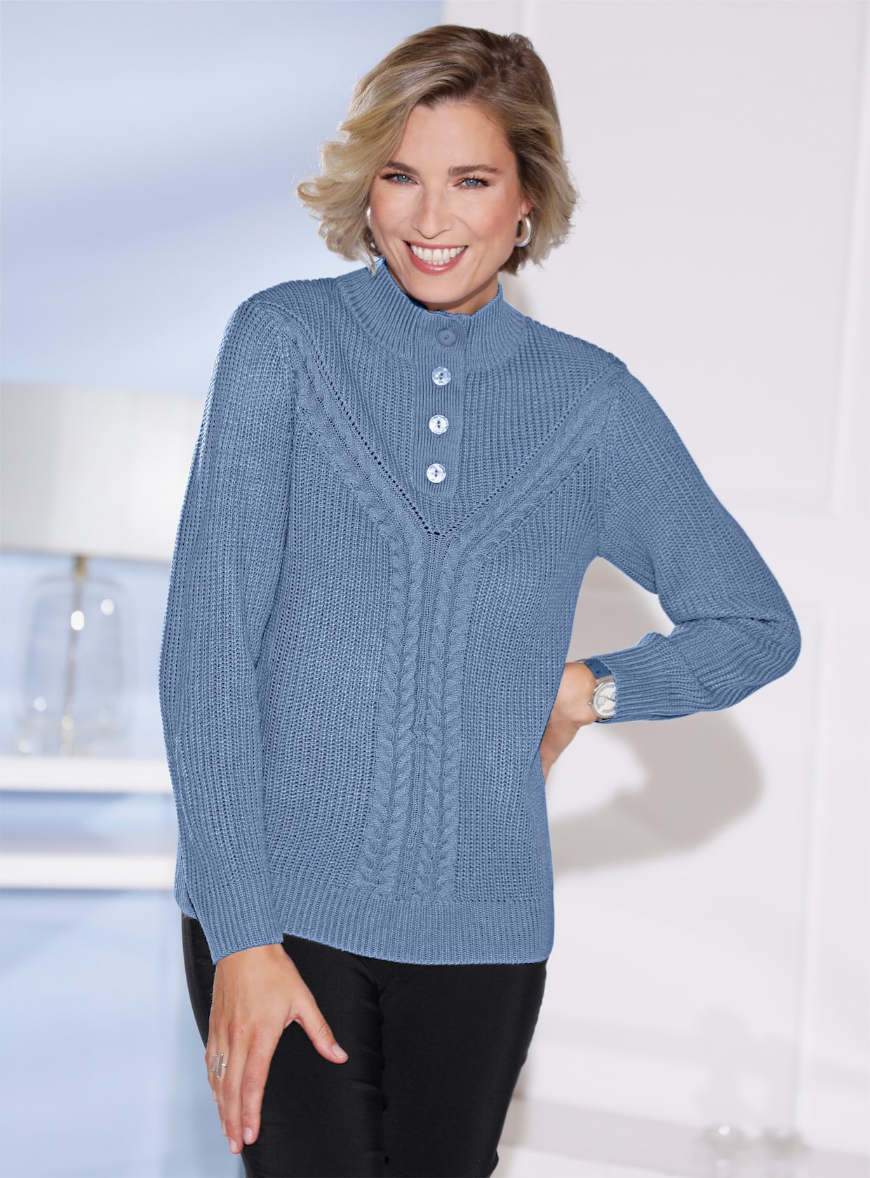 Pullover met opstaande kraag - bleu