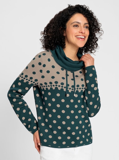 Jacquard-Pullover - petrol-beige-meliert