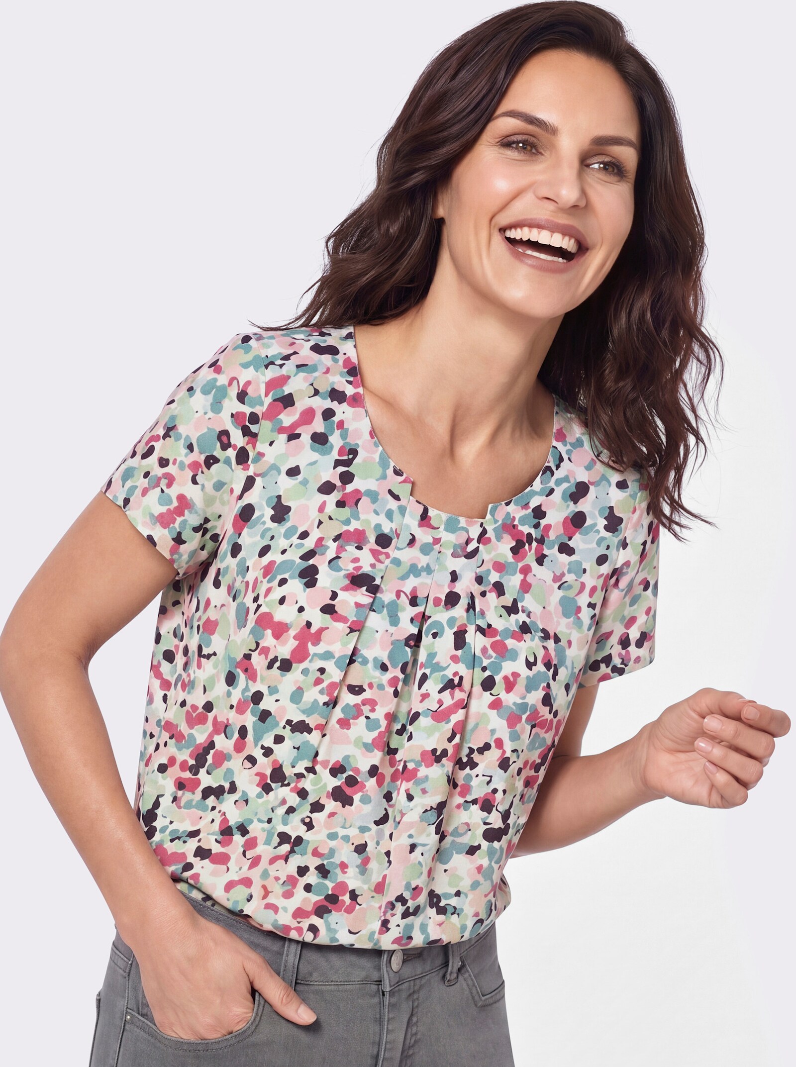 Druckbluse im Tupfenmuster - ecru-bedruckt