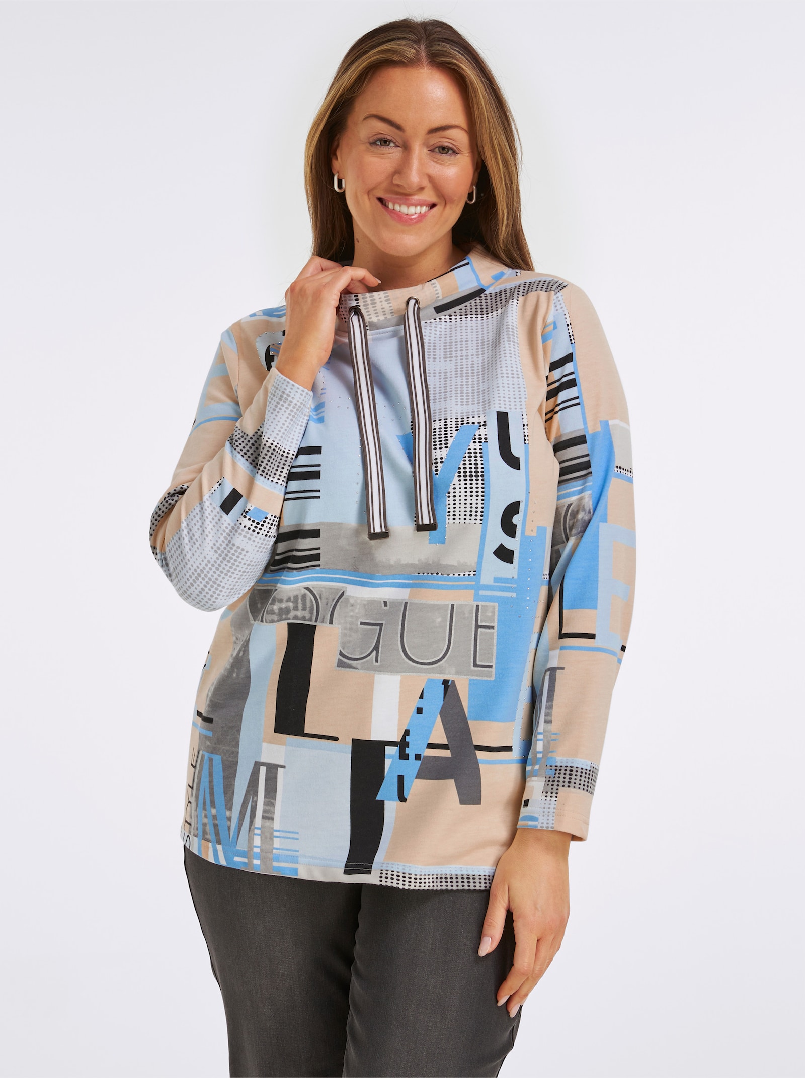 Sweatshirt mit Buchstaben-Print - himmelblau-ecru