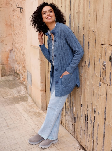 Longstrickjacke - rauchblau