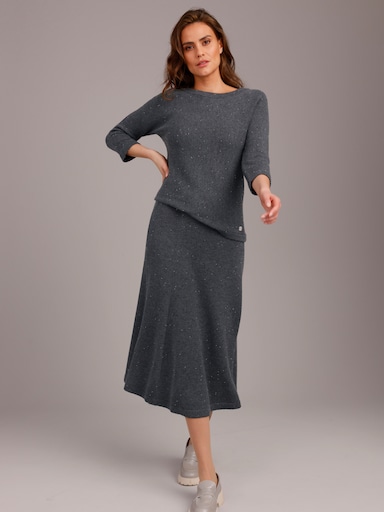 CREATION L PREMIUM Langarm-Pullover mit 10% Kaschmir und Zierperlen - anthrazit