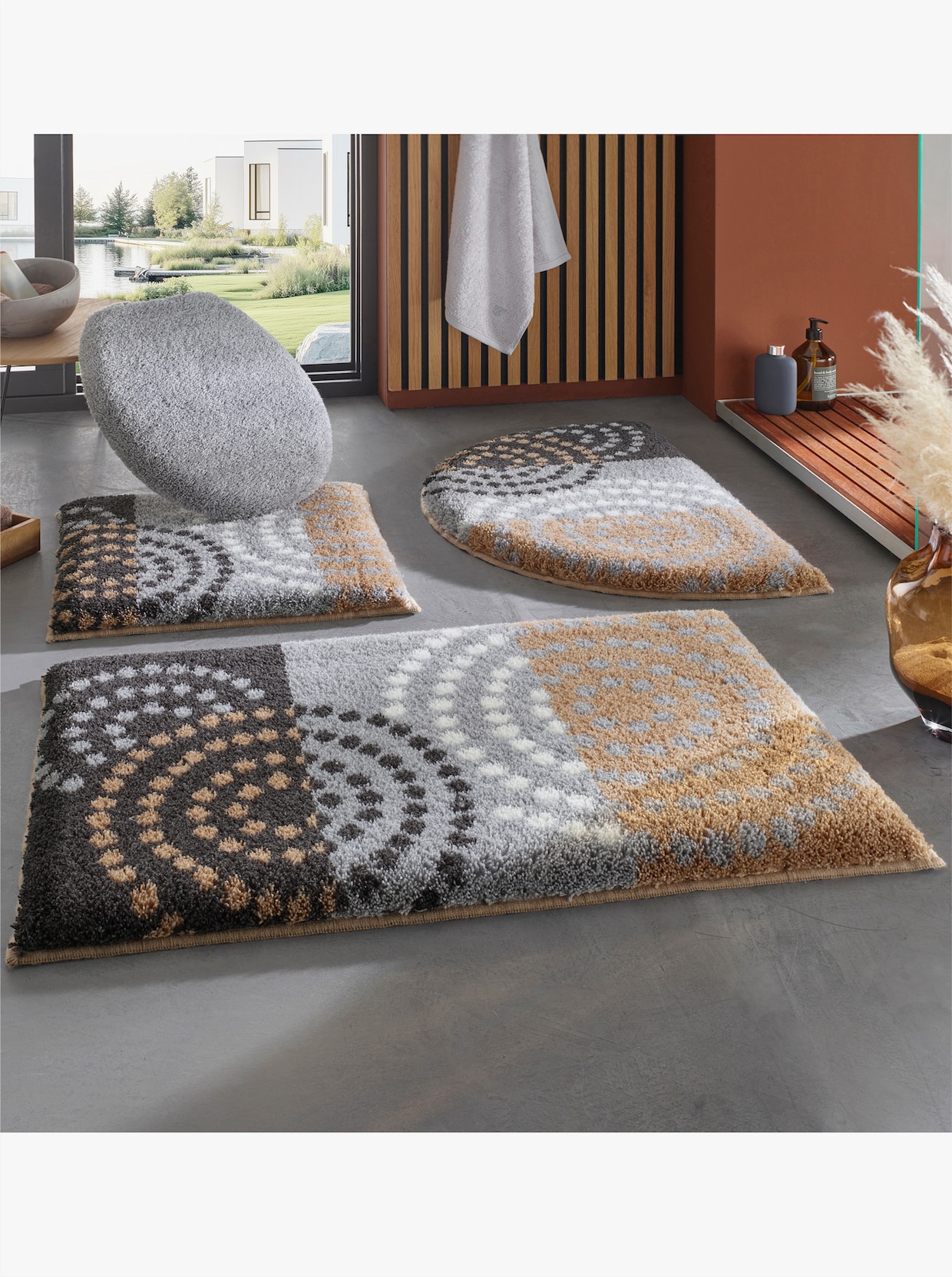 Grund Badeteppich - beige-anthrazit-gemustert