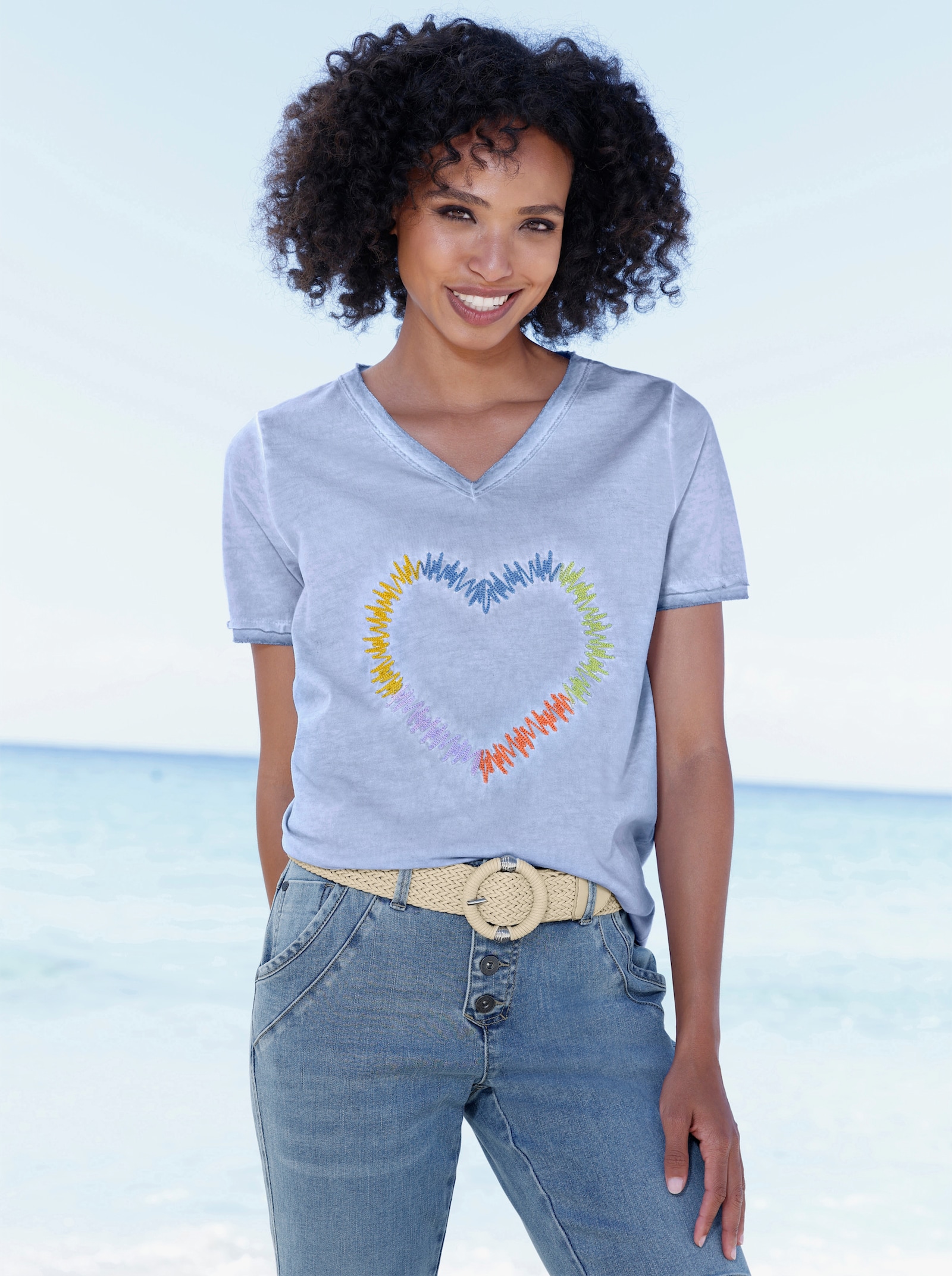 heine T-shirt avec cœur brodé - bleu glacier