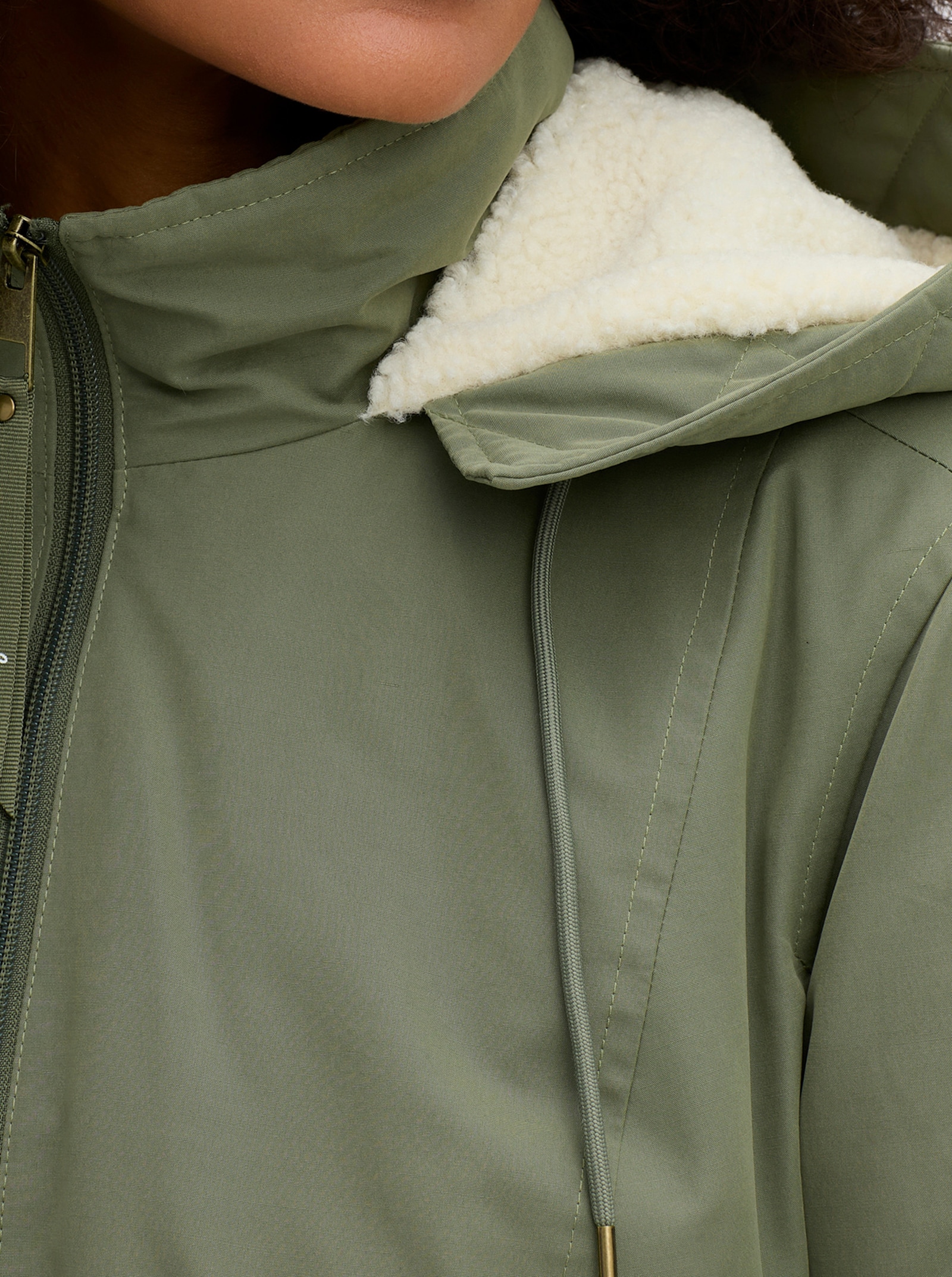 sheego Parka mit Teddyfleece-Kapuze - khaki