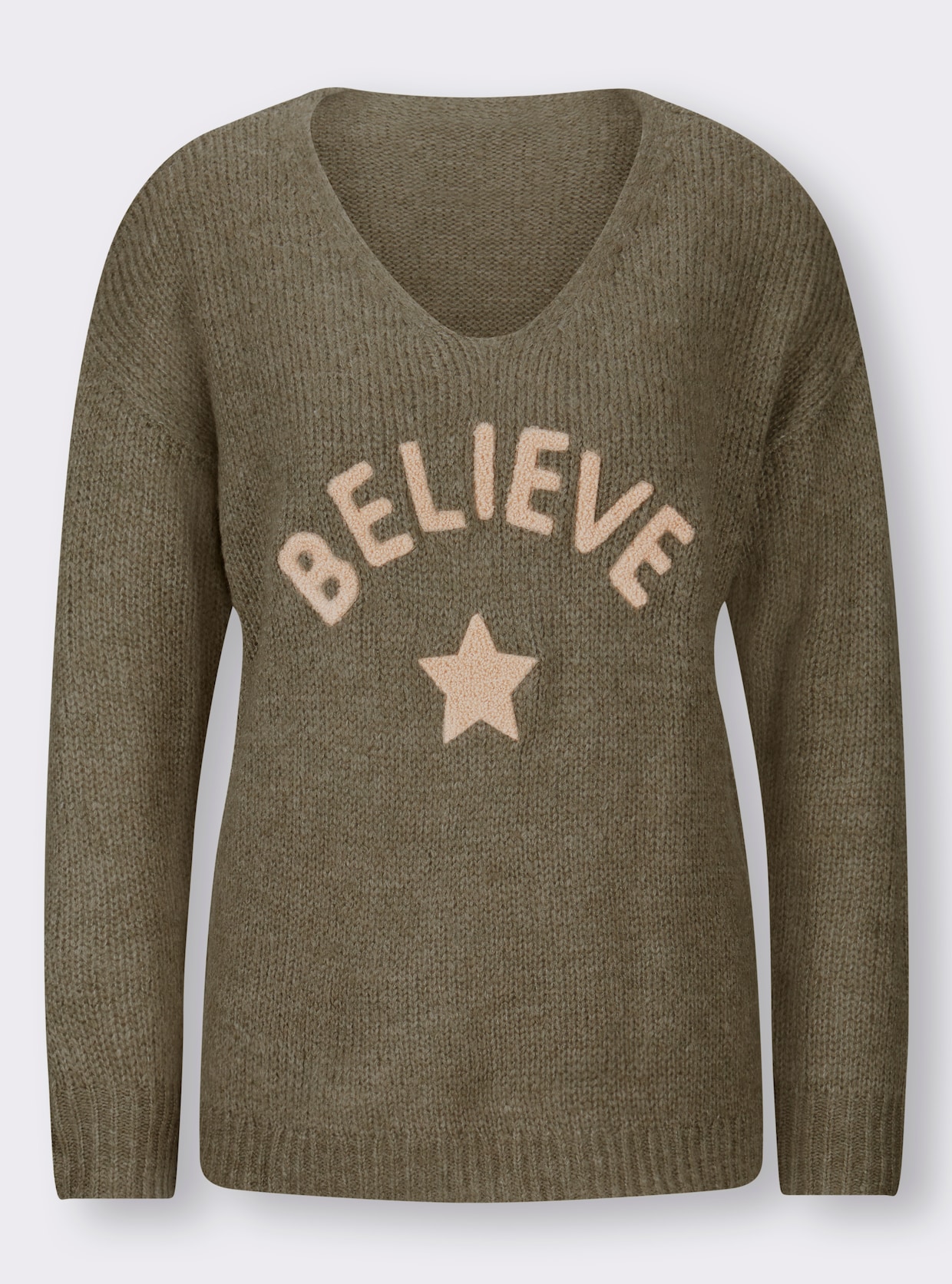 heine Pullover met V-hals - kaki gemêleerd