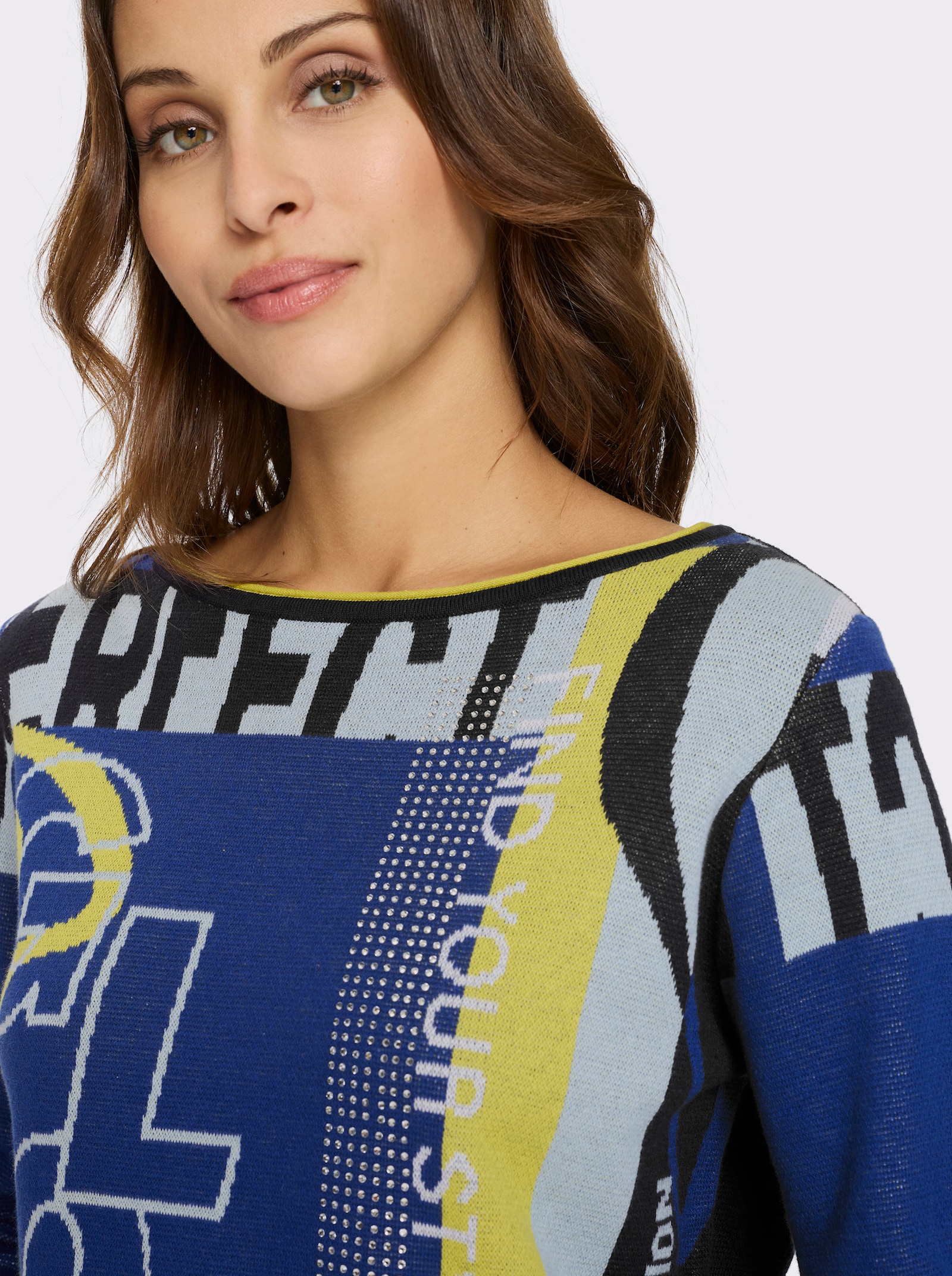 Strickpullover mit Rollkanten - marine-royalblau-gemustert