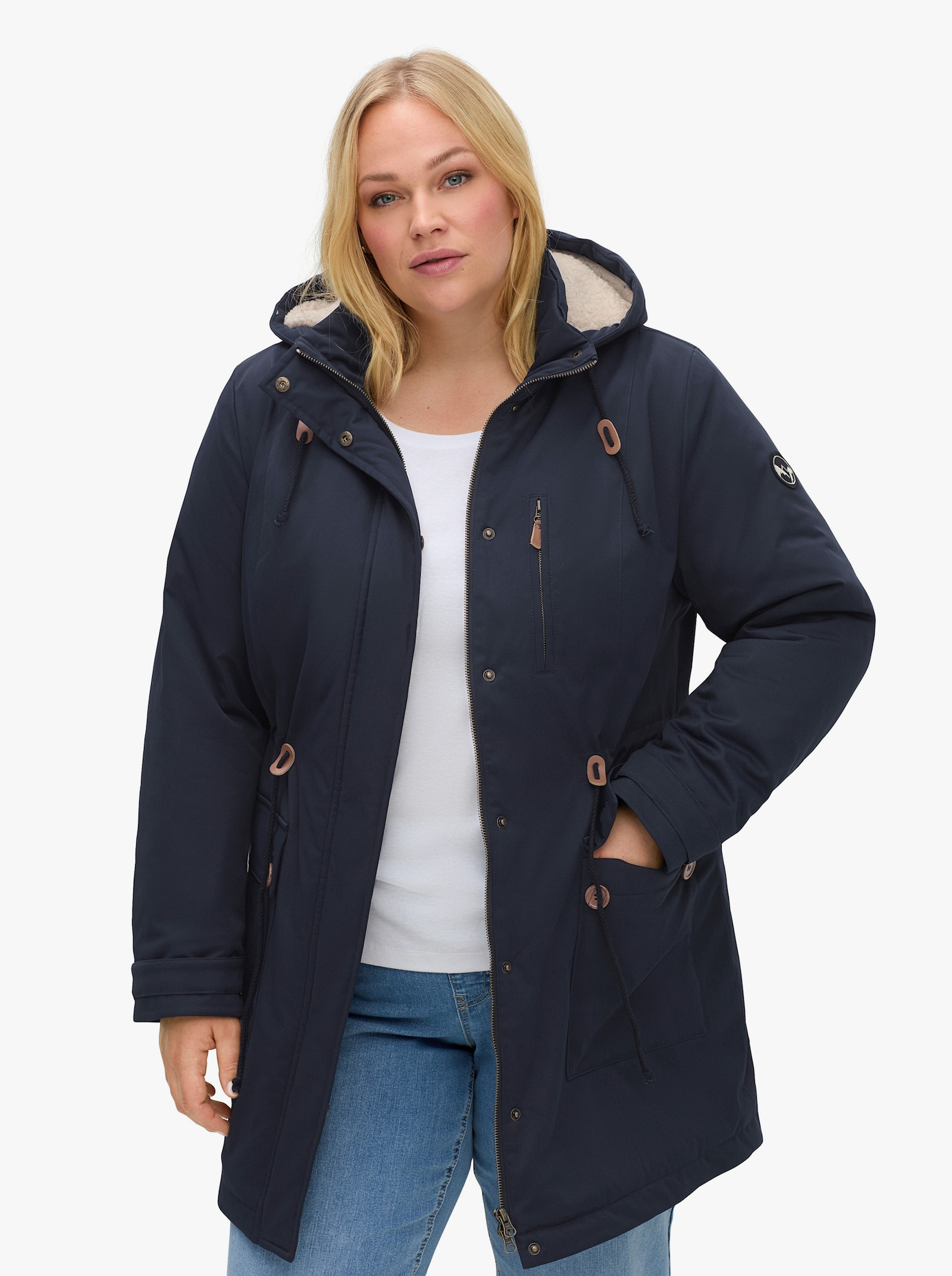 sheego Parka avec doublure en imitation fourrure - bleu foncé