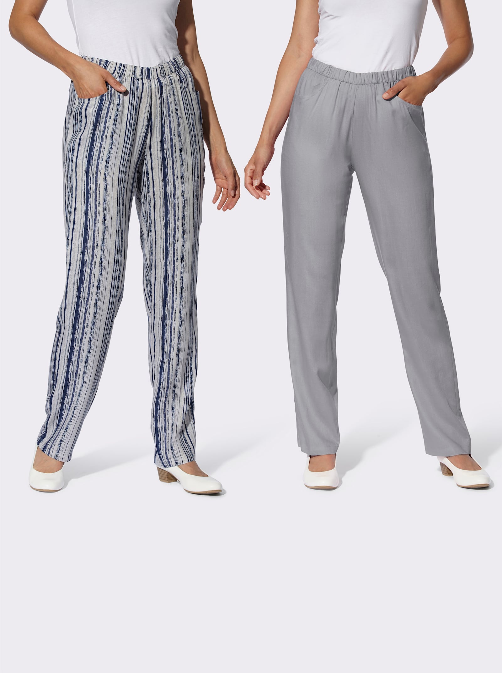 Schlupfhose im Doppelpack - steingrau + steingrau-bedruckt