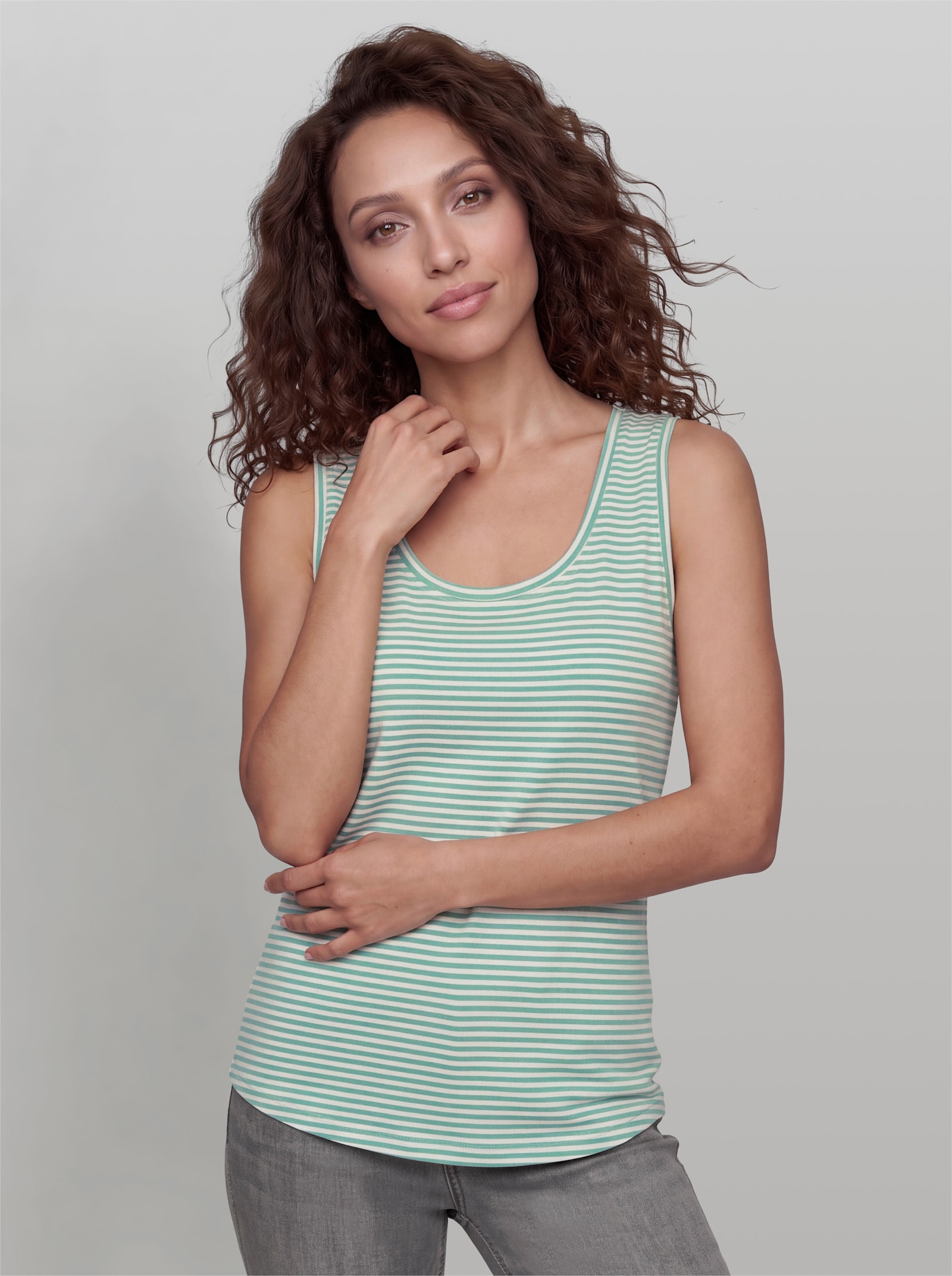 heine Shirttop im Doppelpack - salbei-champagner-geringelt + champagner