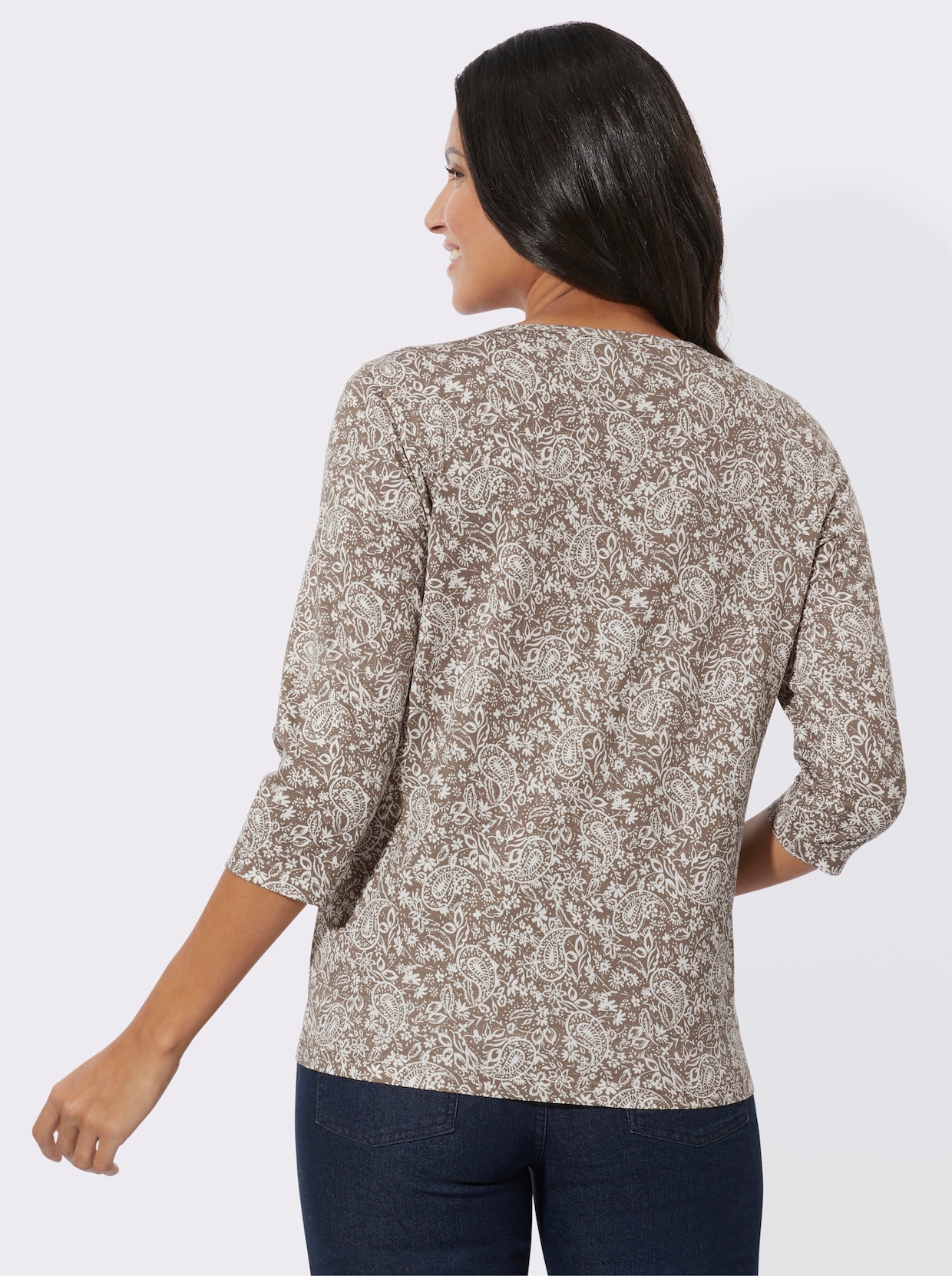 Shirt met ronde hals - taupe/ecru geprint