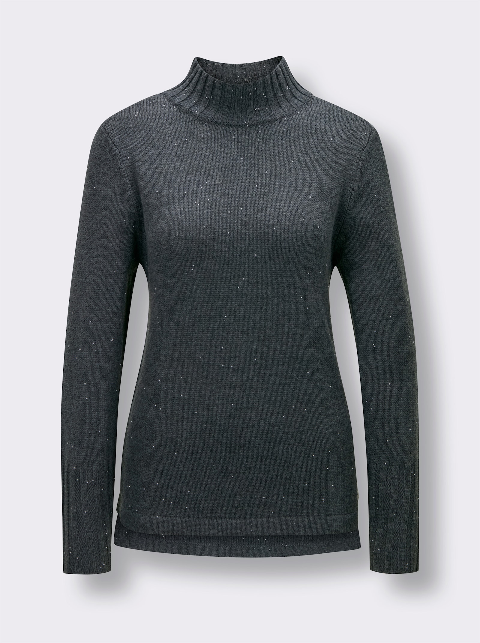 CREATION L PREMIUM Langarm-Pullover mit 10% Kaschmir und Zierperlen - anthrazit