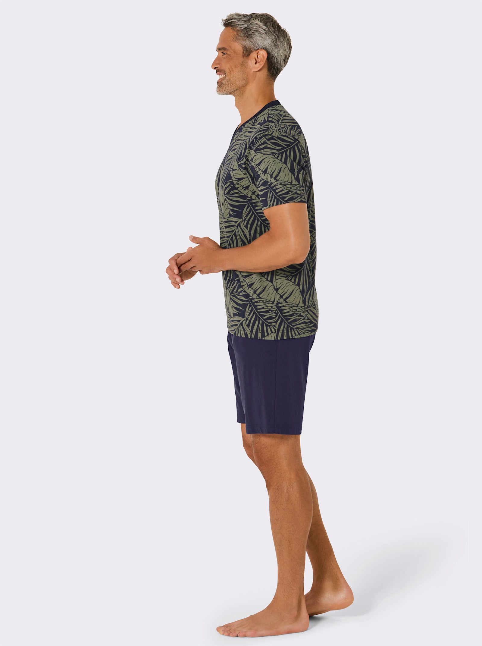 Shorty - marine-khaki-bedruckt