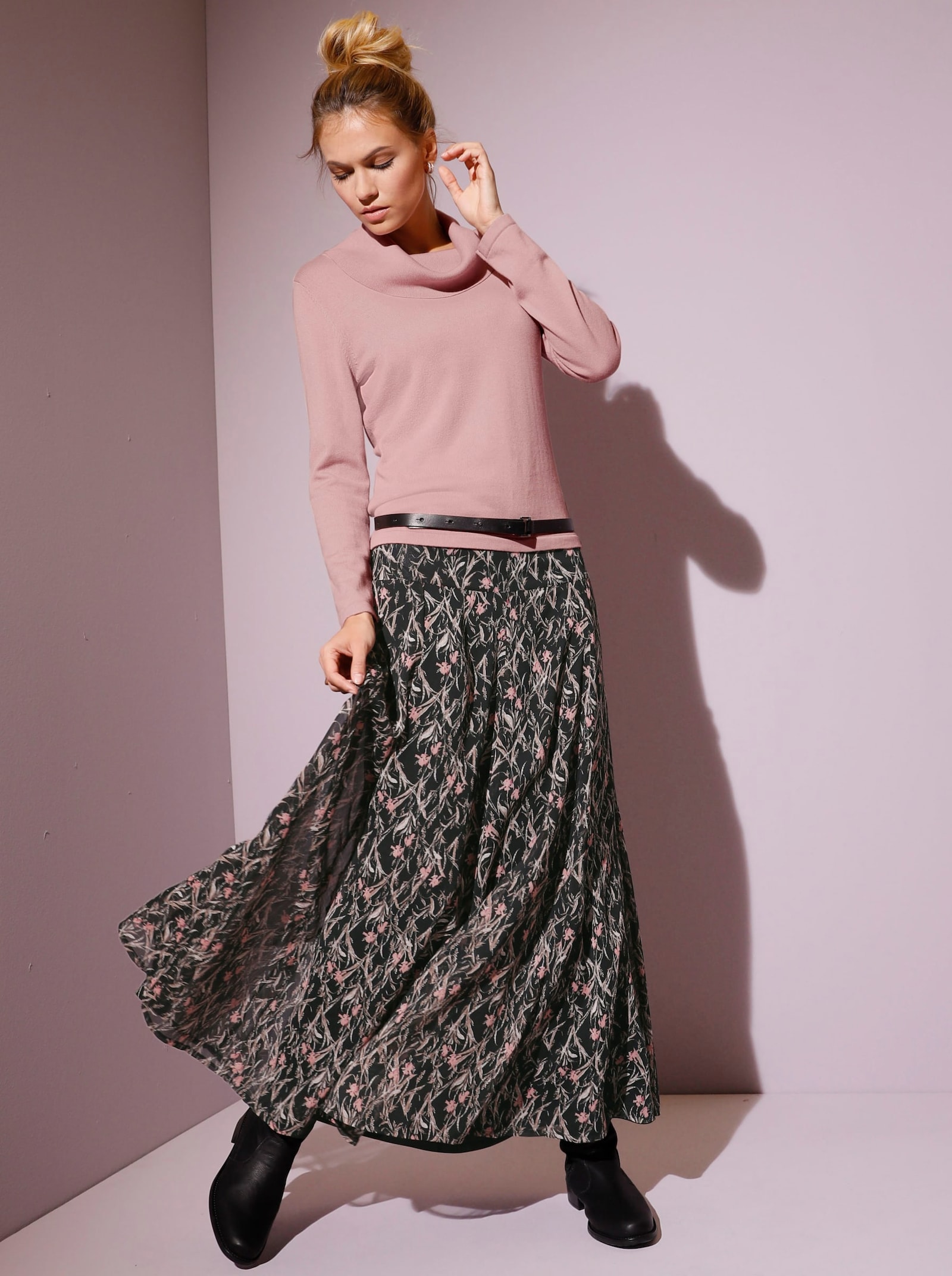 Maxirock mit blickdichter Lage - rosé-gemustert